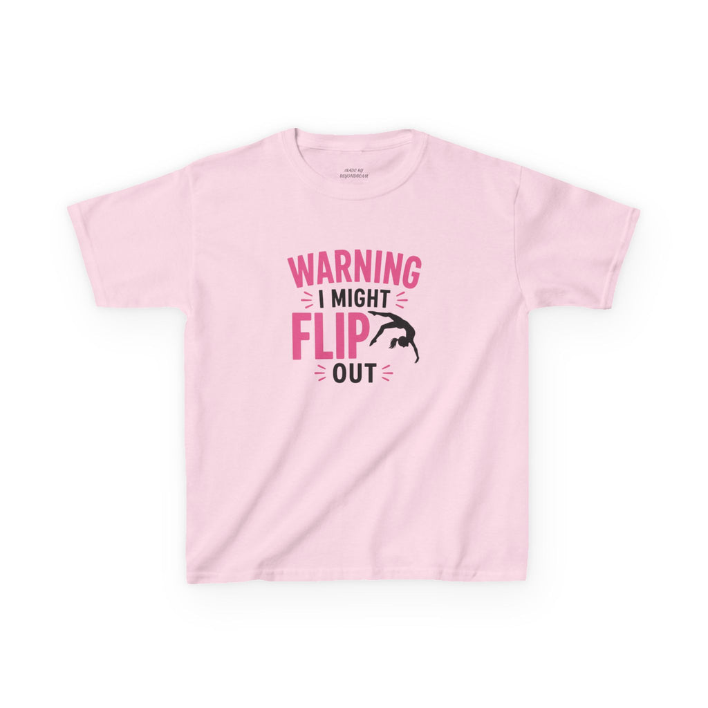 Kids T-Shirt — "Warning I Might Flip Out" Gymnastics Tee