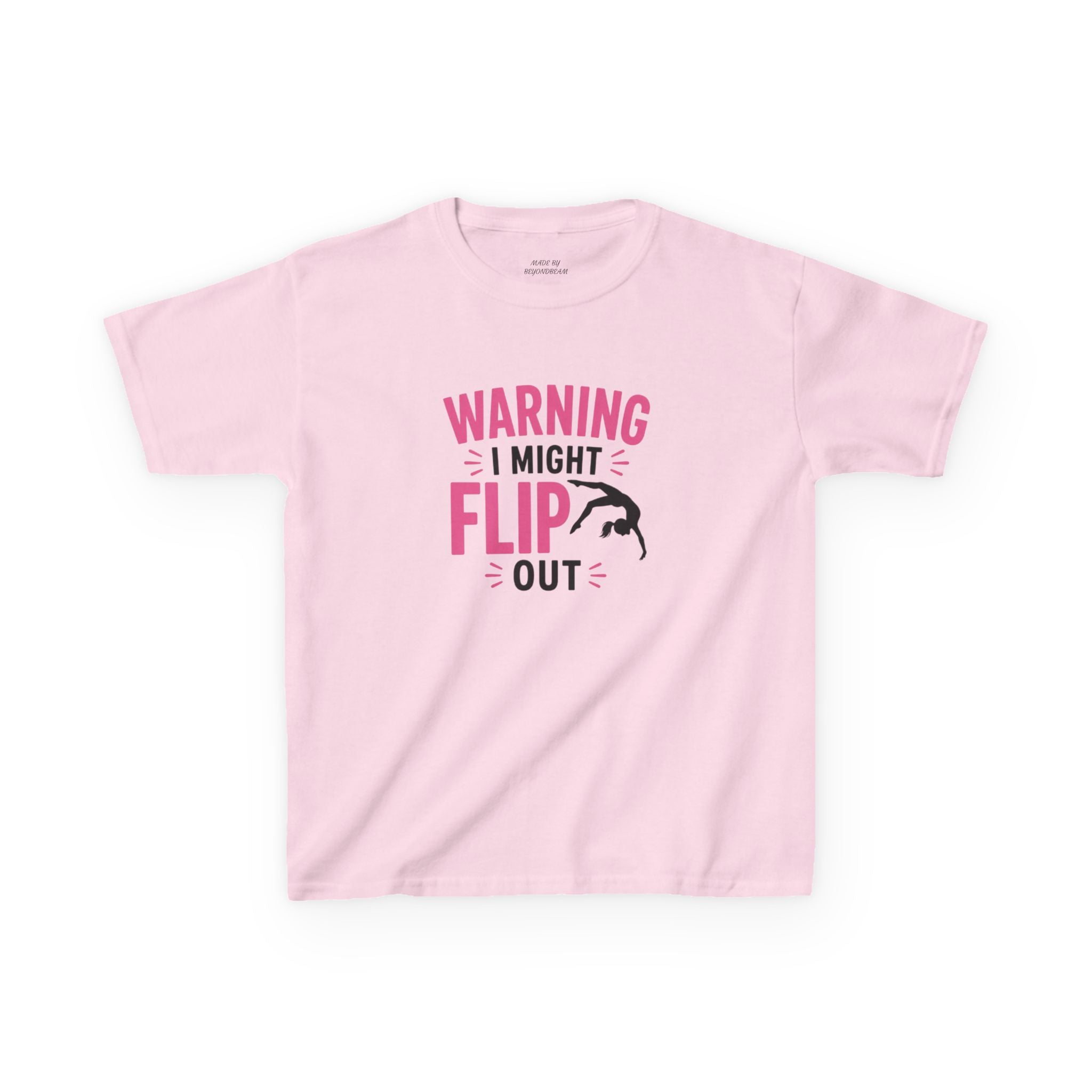 Kids T-Shirt — "Warning I Might Flip Out" Gymnastics Tee