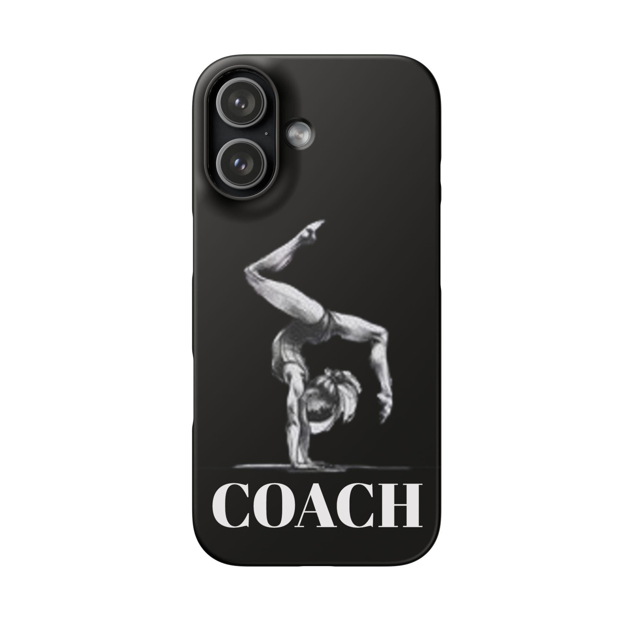 Coach Gymnastics Phone Case — Black Snap Phone Cover with Gymnast Silhouette