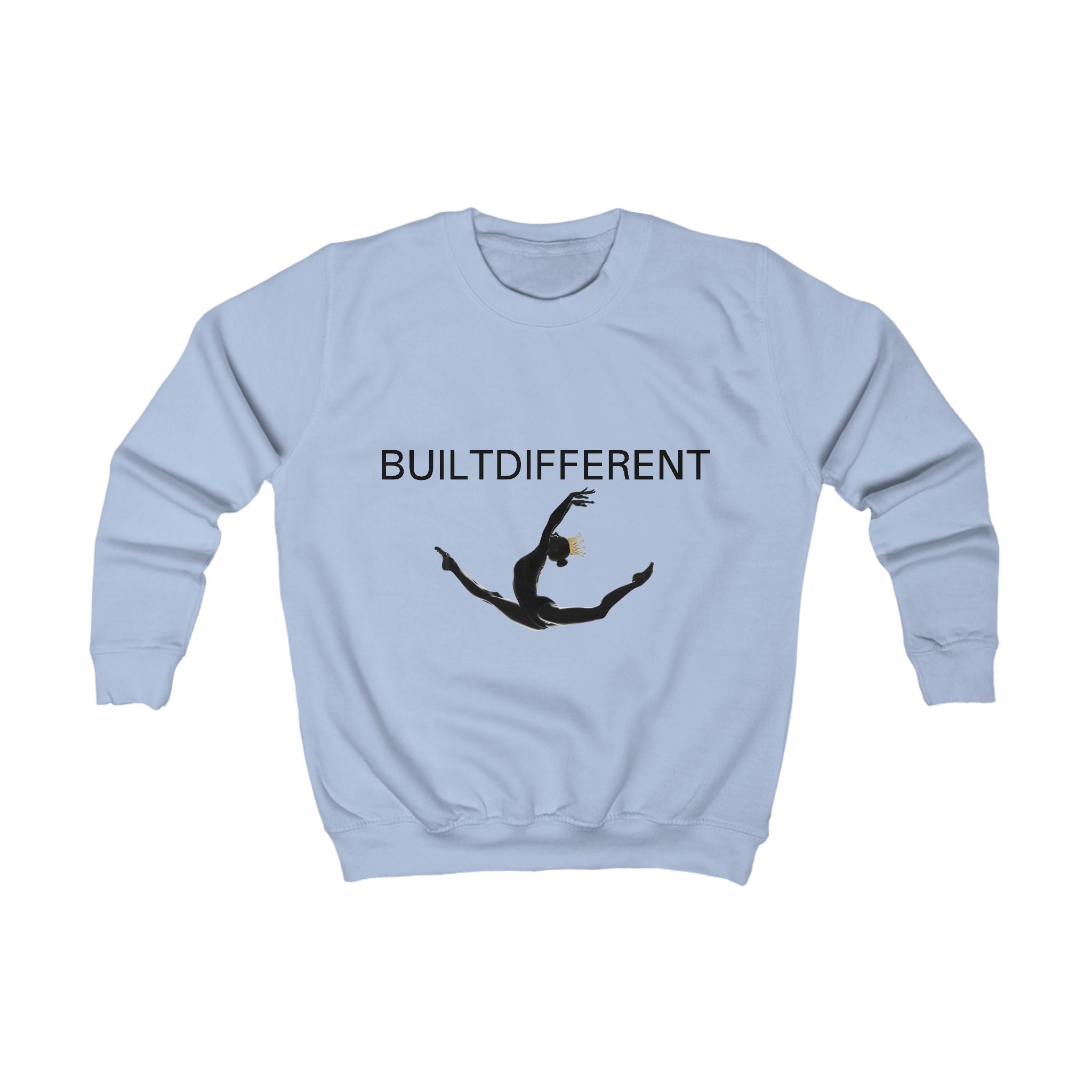 Kids Sweatshirt – “BUILTDifferent” Gymnast Silhouette Crewneck