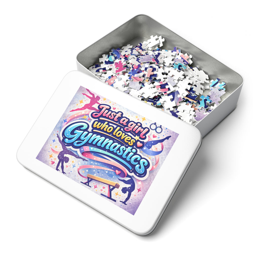 Gymnastics Jigsaw Puzzle — "Just a Girl Who Loves Gymnastics" Puzzle with Tin