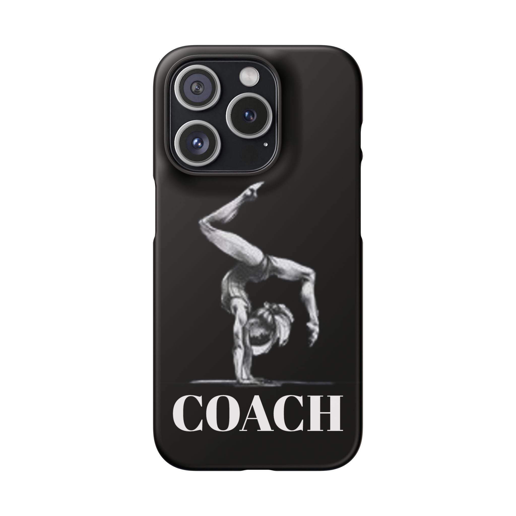 Coach Gymnastics Phone Case — Black Snap Phone Cover with Gymnast Silhouette