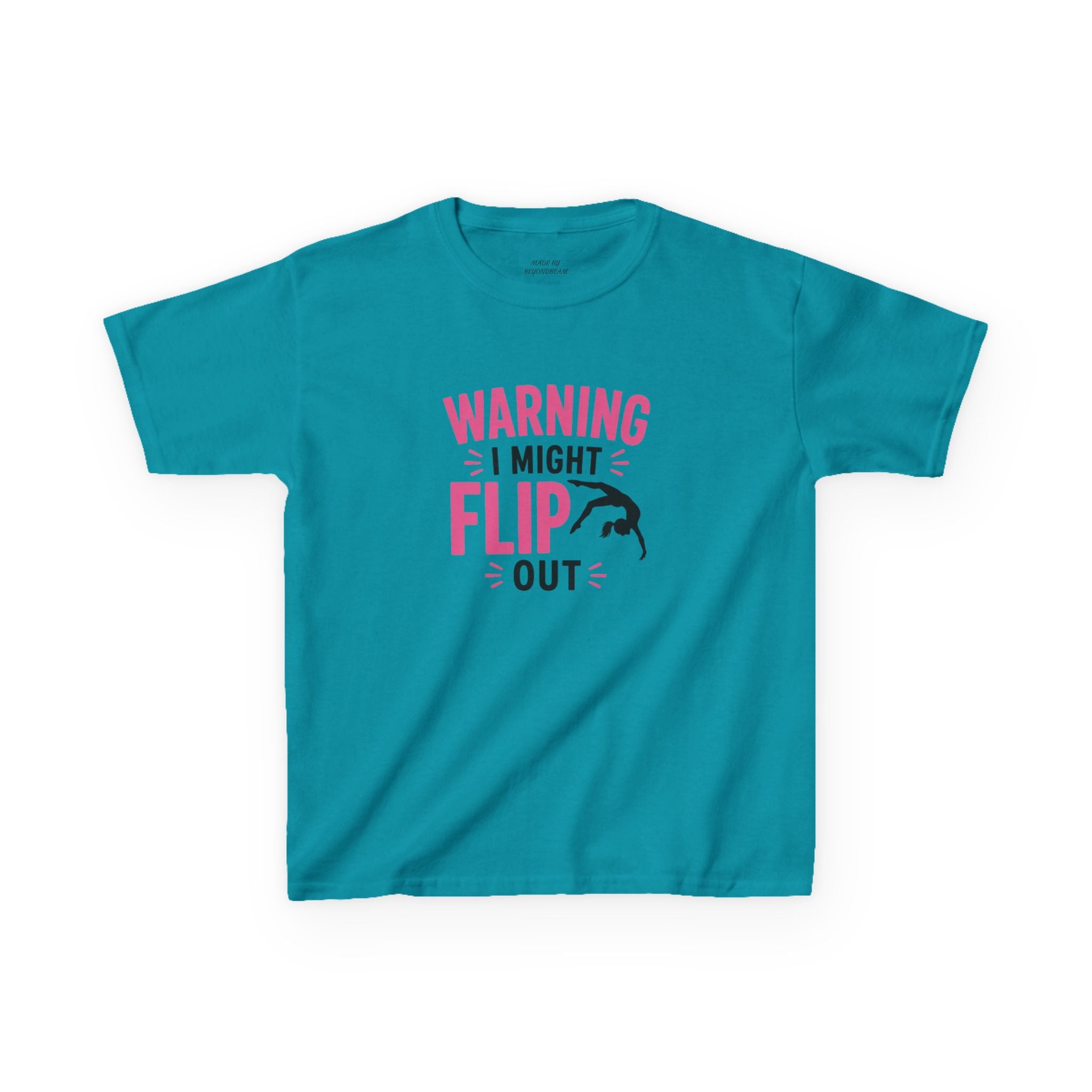 Kids T-Shirt — "Warning I Might Flip Out" Gymnastics Tee