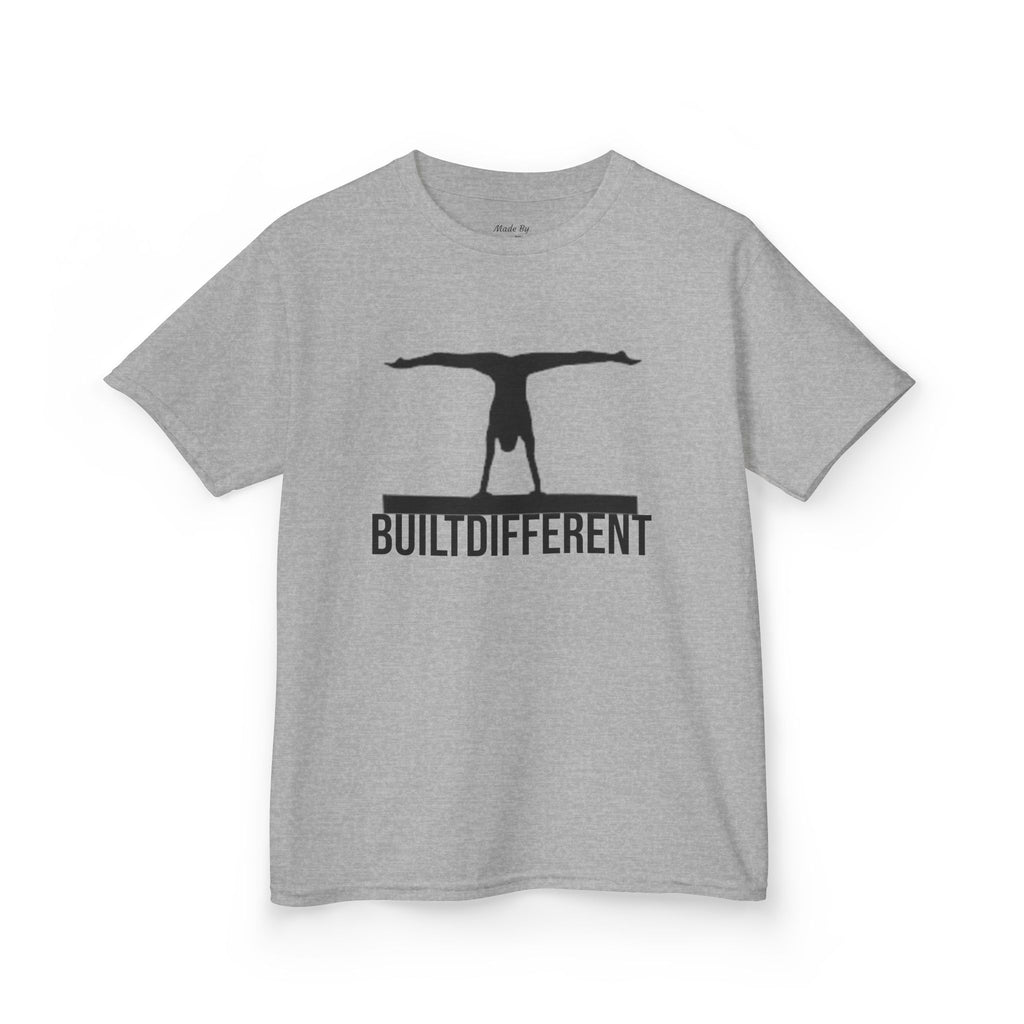 Kids T-Shirt — 'BUILTDIFFERENT' Gymnast Silhouette Tee