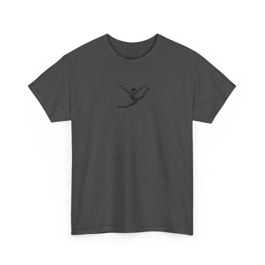 Gymnast Minimalist Tee — Small Graceful Leap Graphic T-Shirt (Adults)