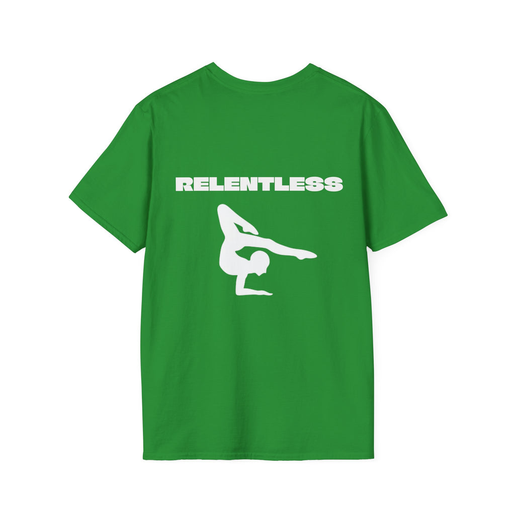 Relentless Gymnastics T-Shirt — Back Silhouette Athletic Tee (Adults)