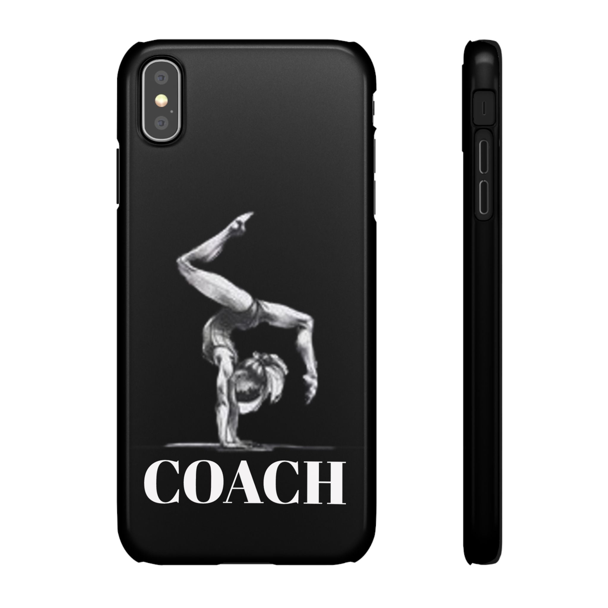 Coach Gymnastics Phone Case — Black Snap Phone Cover with Gymnast Silhouette