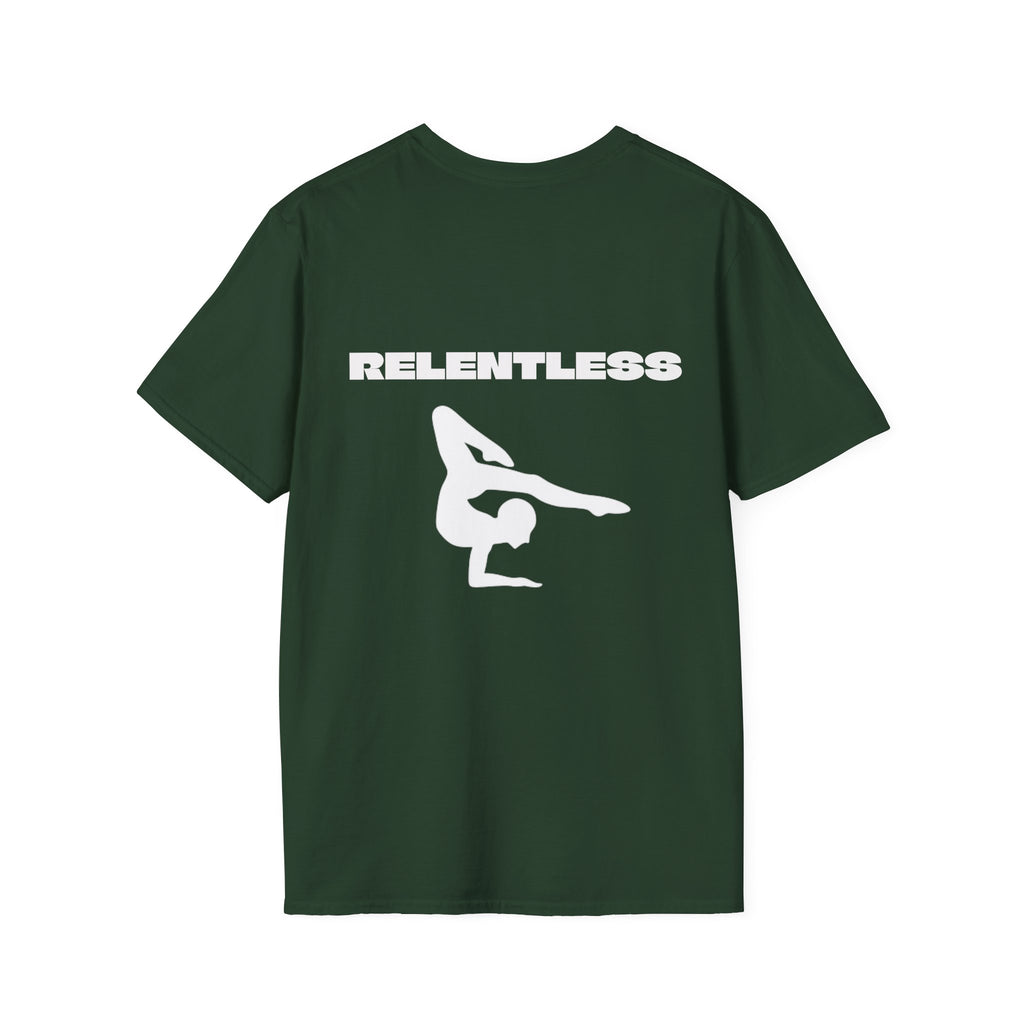 Relentless Gymnastics T-Shirt — Back Silhouette Athletic Tee (Adults)