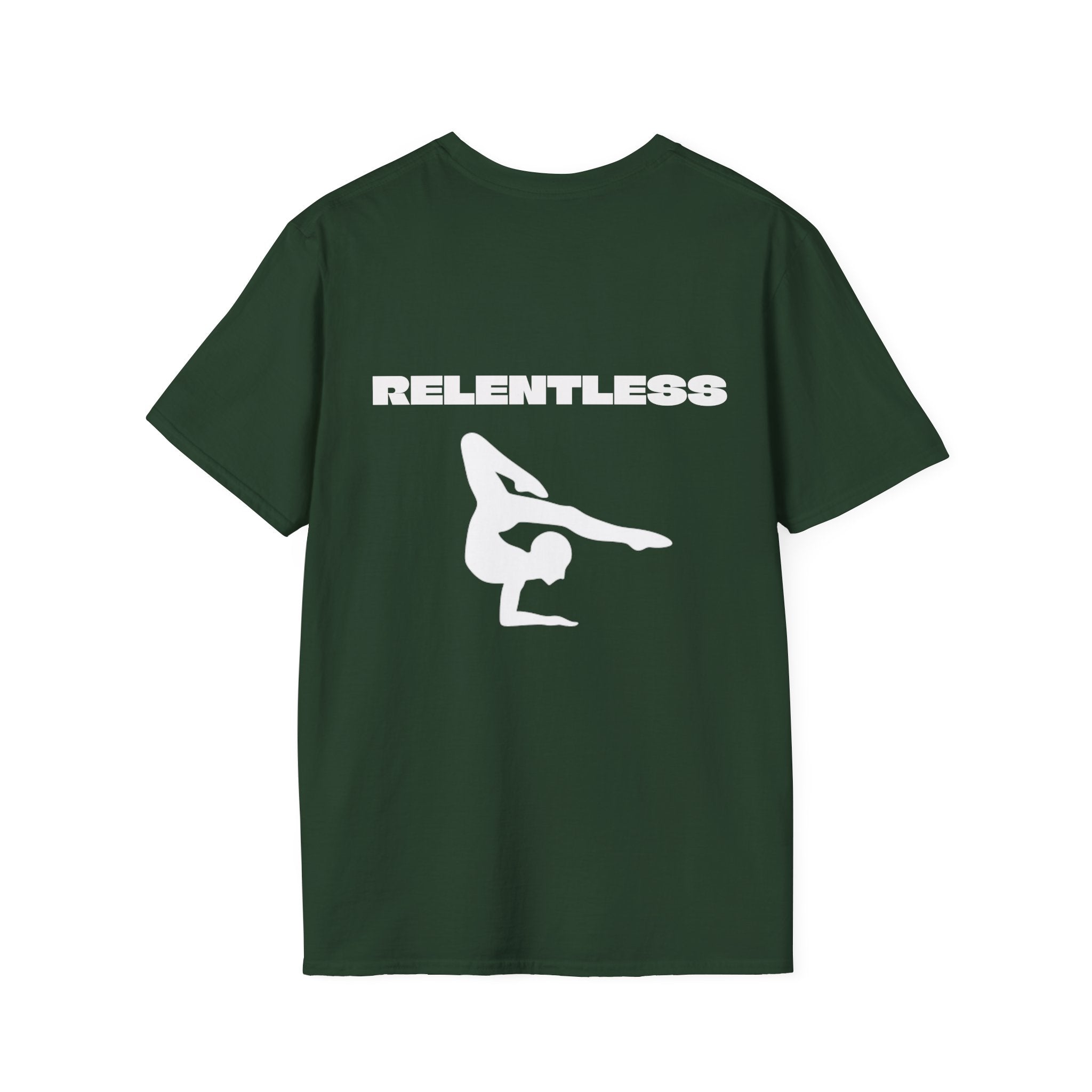 Relentless Gymnastics T-Shirt — Back Silhouette Athletic Tee (Adults)