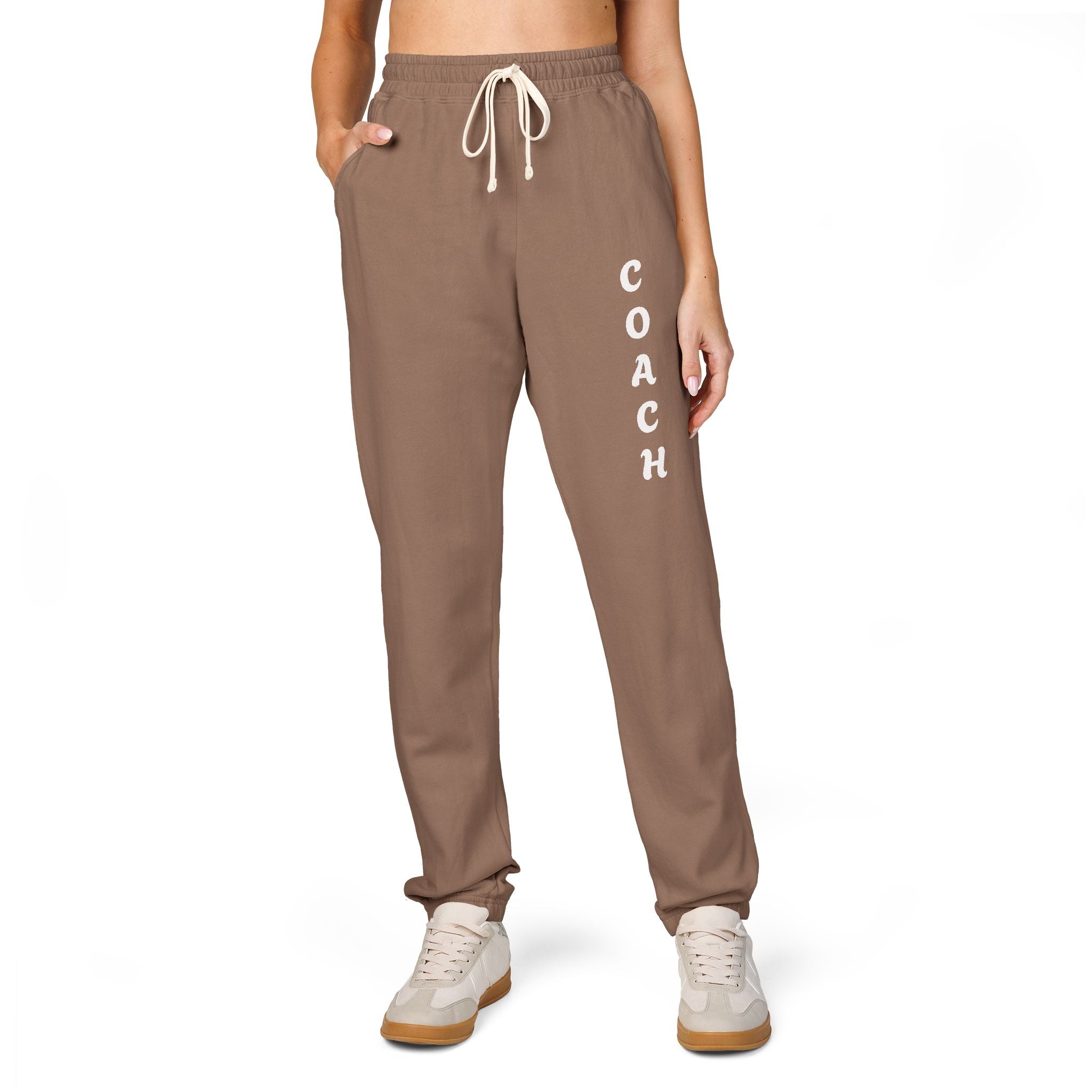 Adults Coach Vertical Logo Sweatpants — Garment-Dyed Fleece Joggers