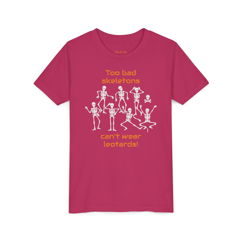 Kids Halloween Gymnastics Tee – ‘Too Bad Skeletons Can’t Wear Leotards!’ (Kids)