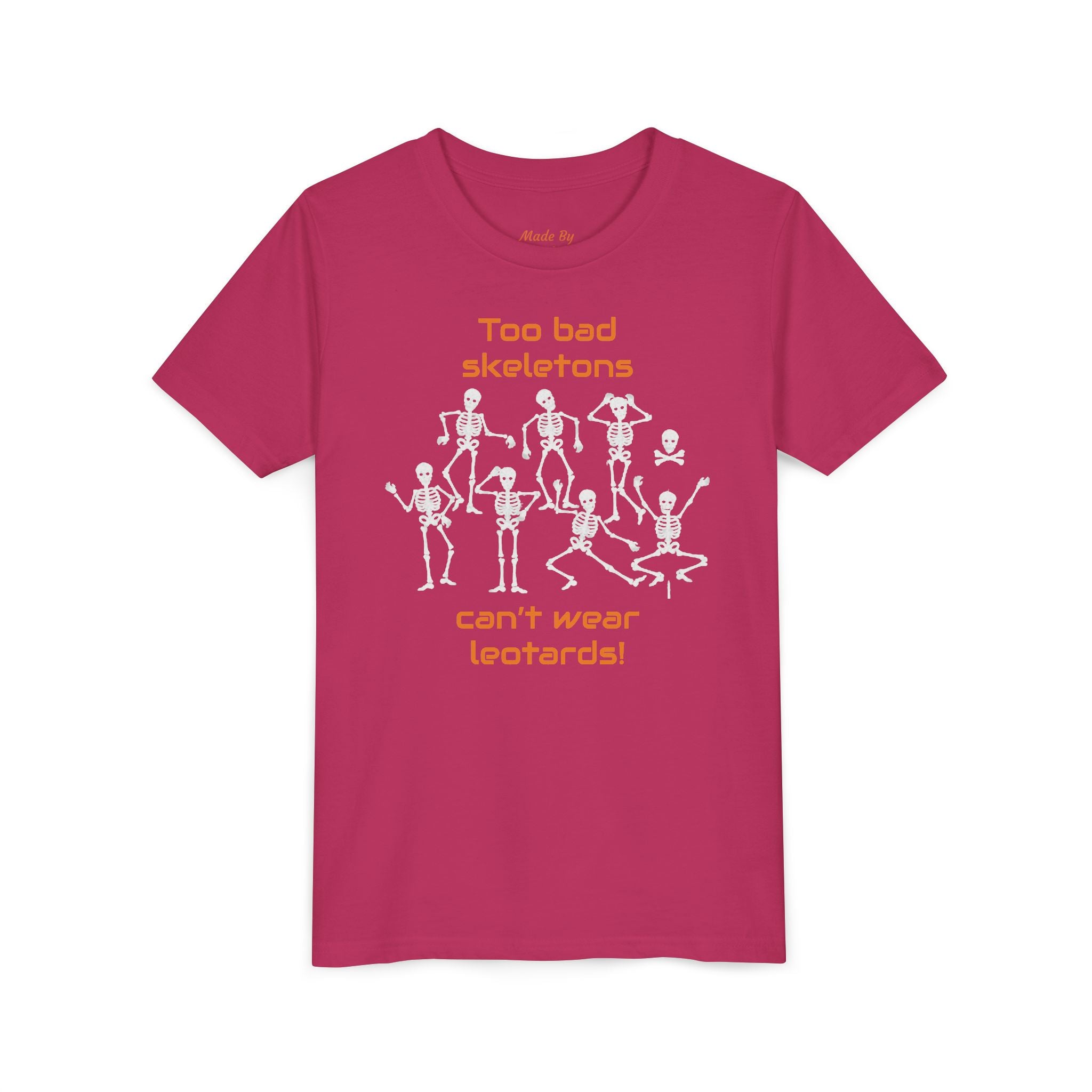 Kids Halloween Gymnastics Tee – ‘Too Bad Skeletons Can’t Wear Leotards!’ (Kids)