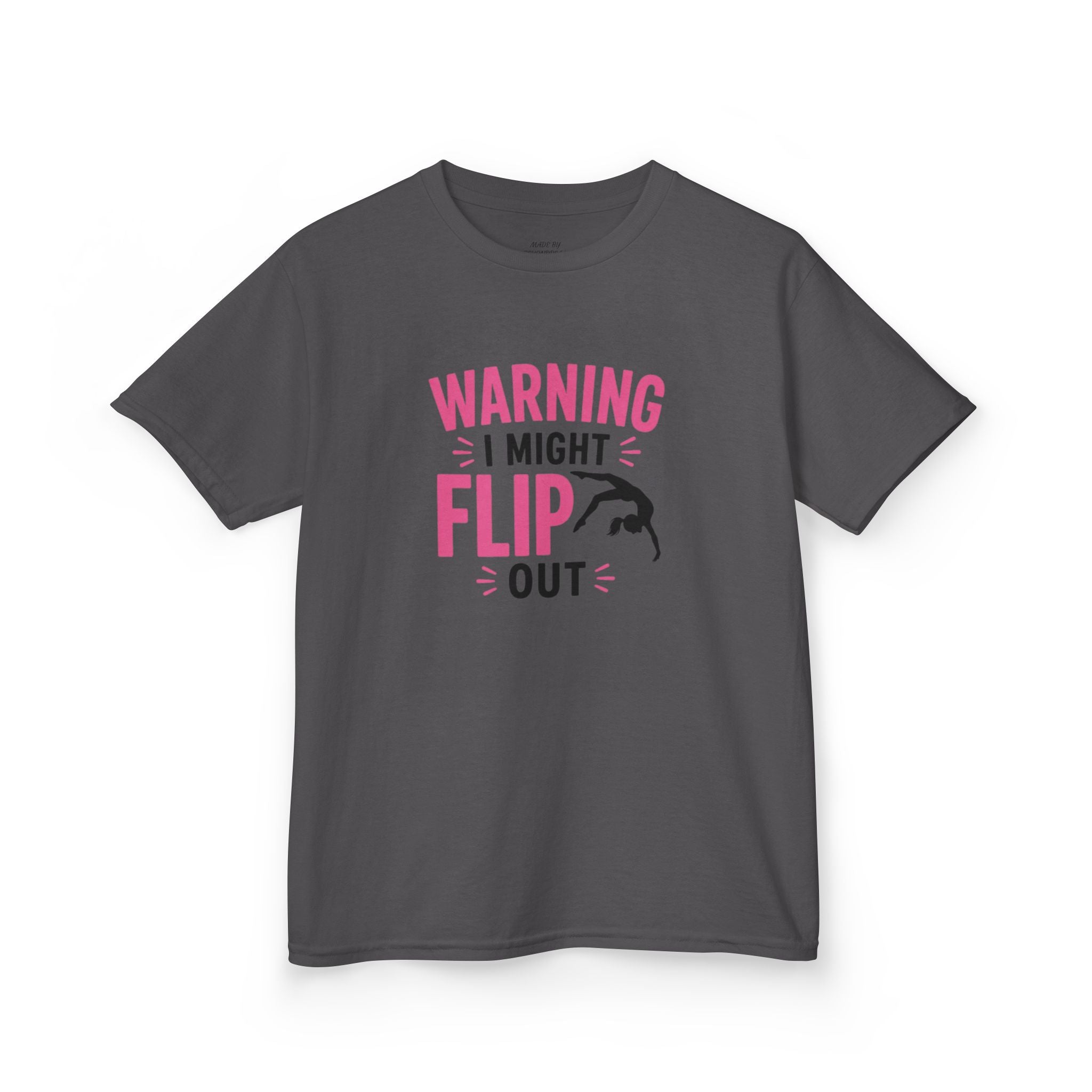Kids T-Shirt — "Warning I Might Flip Out" Gymnastics Tee