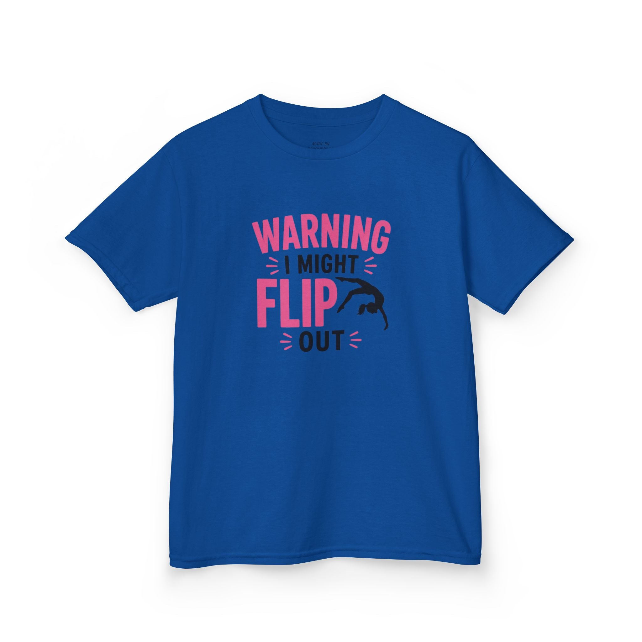 Kids T-Shirt — "Warning I Might Flip Out" Gymnastics Tee