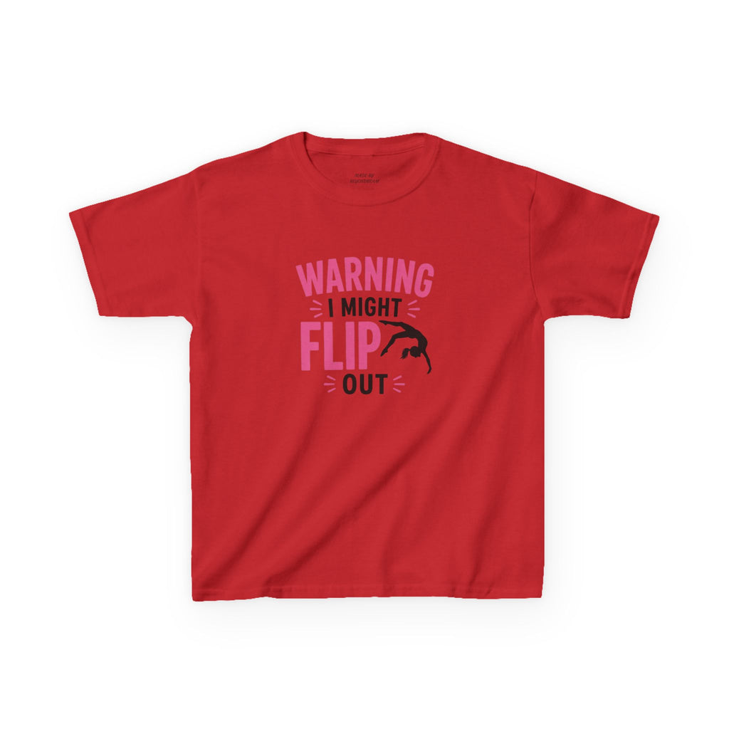 Kids T-Shirt — "Warning I Might Flip Out" Gymnastics Tee