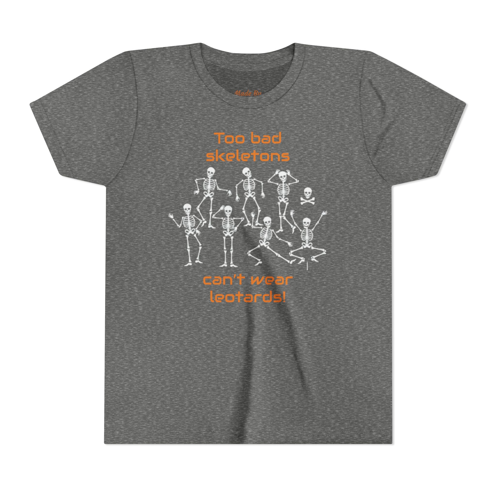 Kids Halloween Gymnastics Tee – ‘Too Bad Skeletons Can’t Wear Leotards!’ (Kids)
