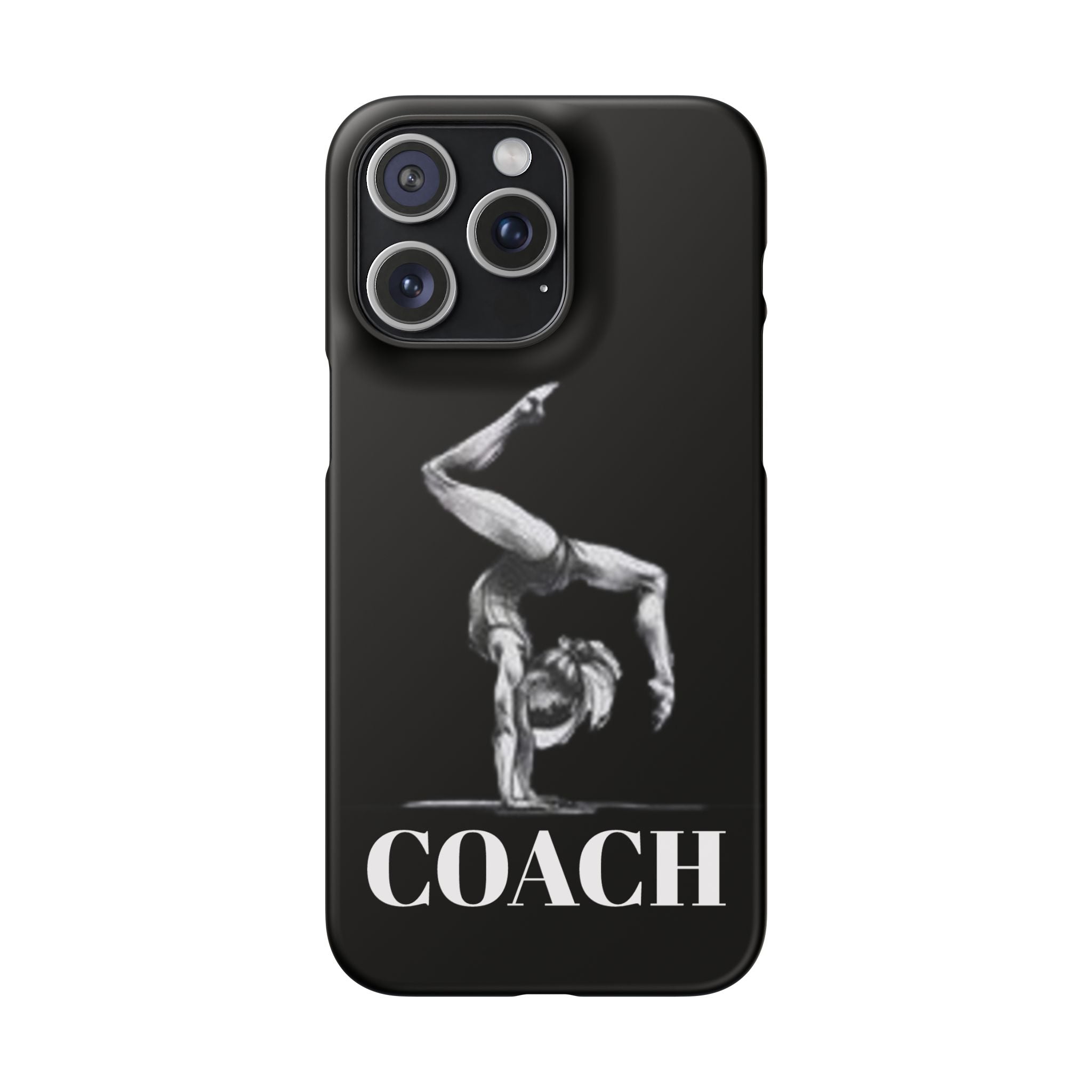 Coach Gymnastics Phone Case — Black Snap Phone Cover with Gymnast Silhouette