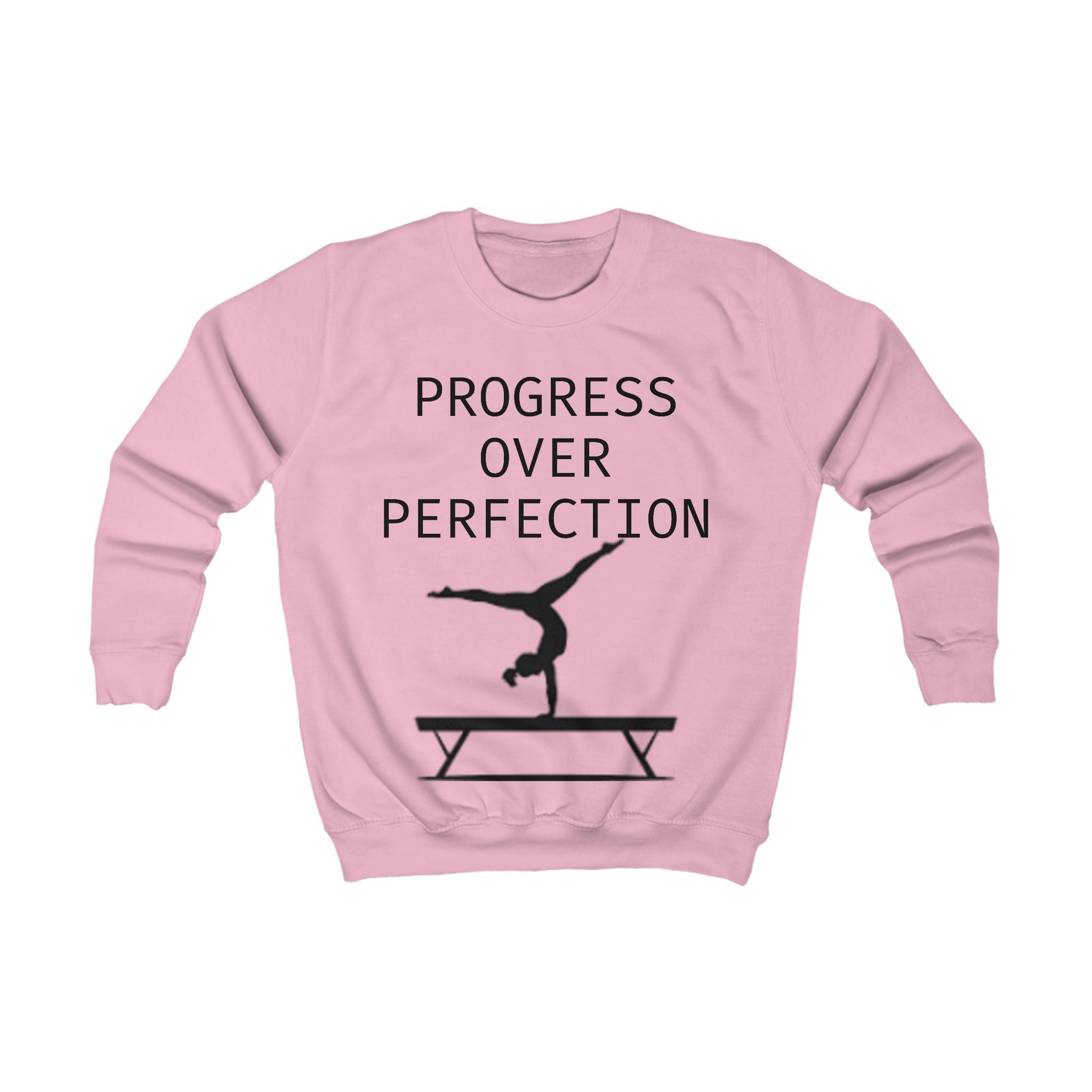 Kids Sweatshirt – 'Progress Over Perfection' Gymnastics Balance Beam Tee for Young Athletes
