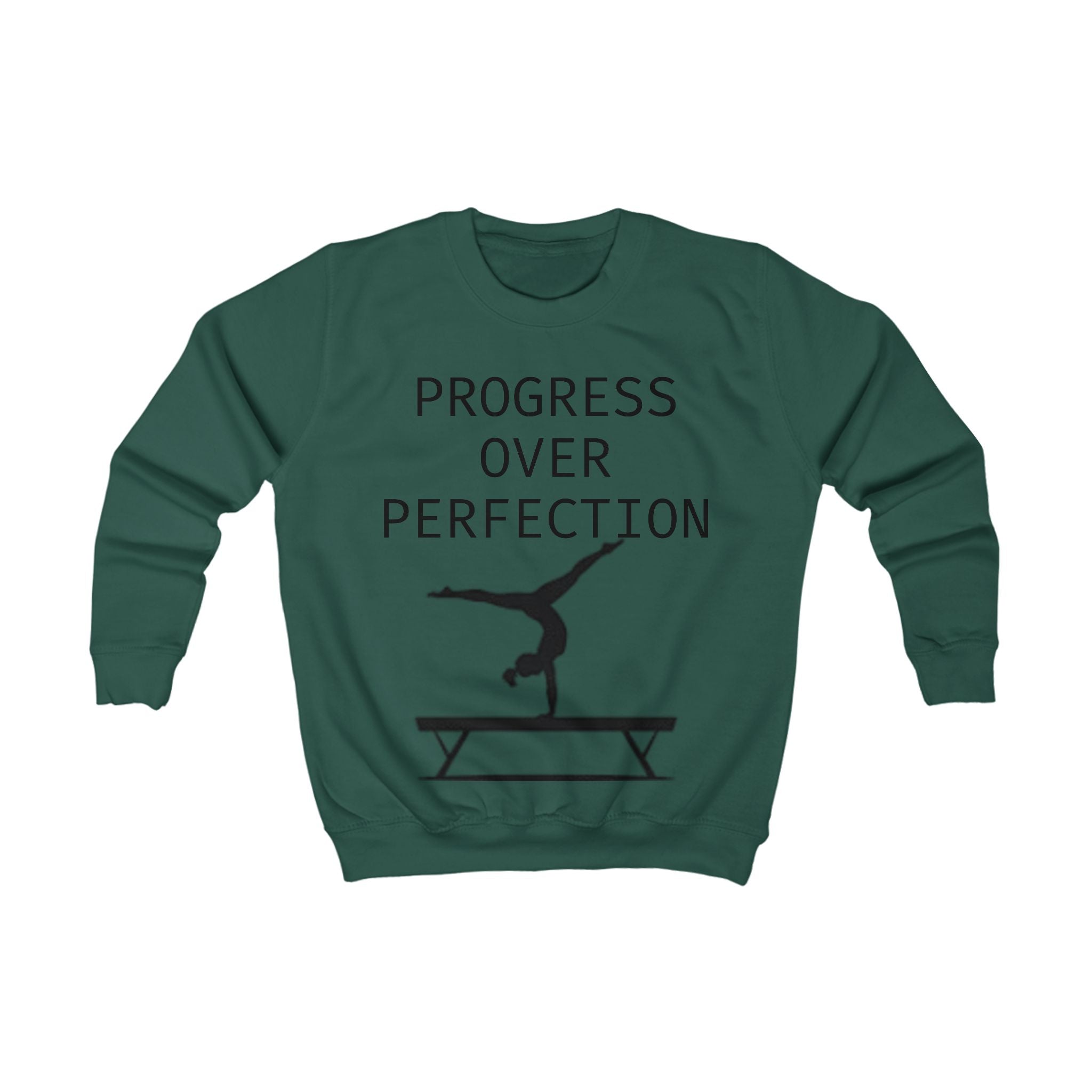 Kids Sweatshirt – 'Progress Over Perfection' Gymnastics Balance Beam Tee for Young Athletes