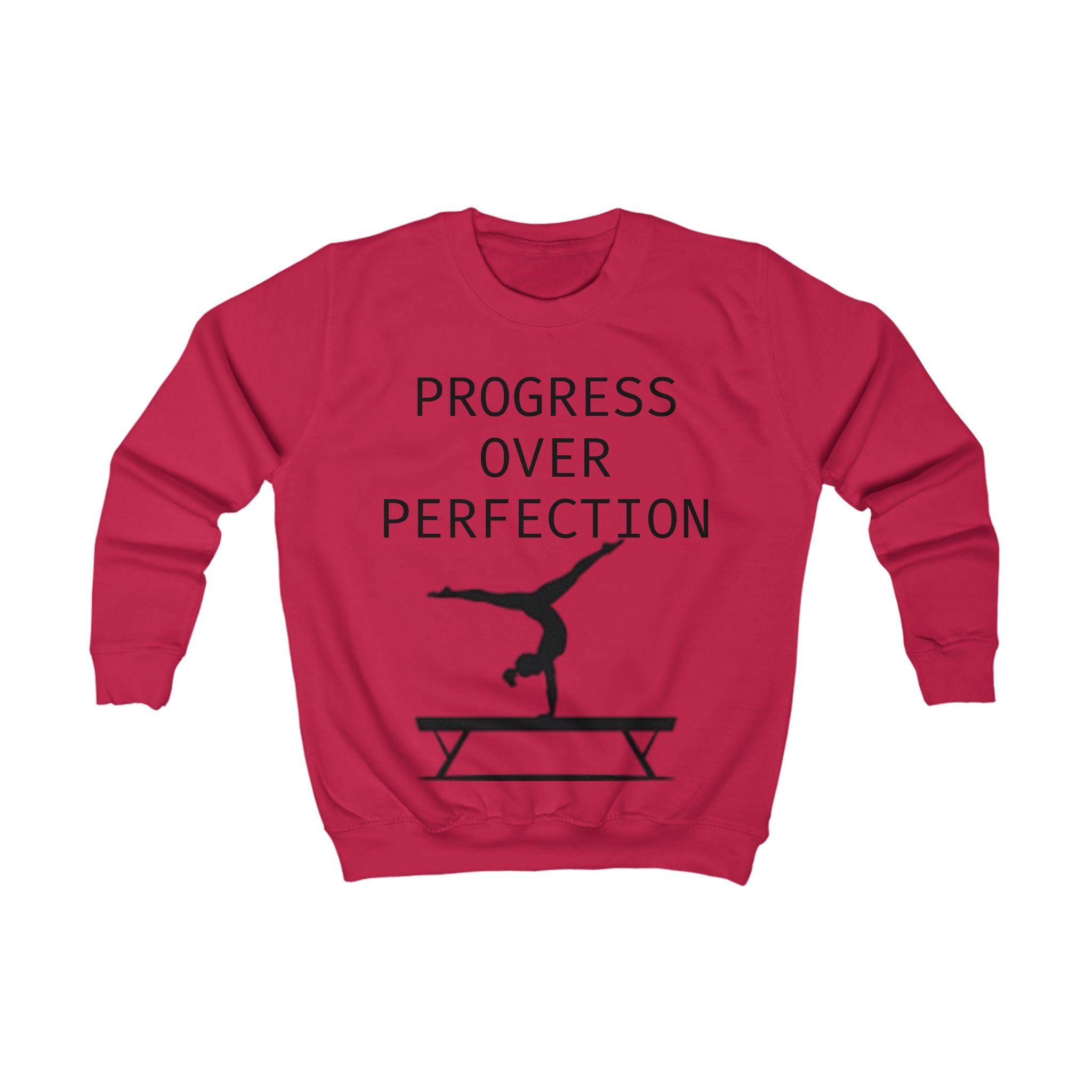 Kids Sweatshirt – 'Progress Over Perfection' Gymnastics Balance Beam Tee for Young Athletes