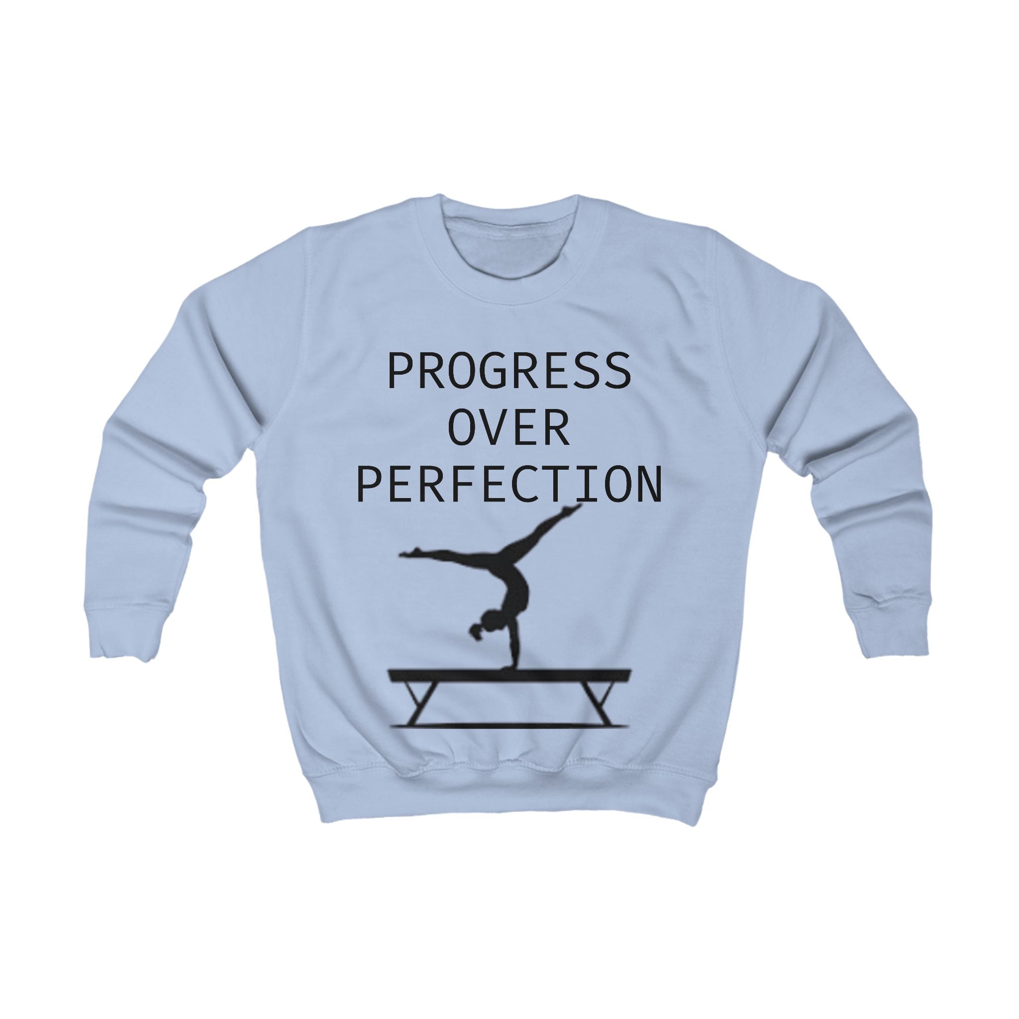 Kids Sweatshirt – 'Progress Over Perfection' Gymnastics Balance Beam Tee for Young Athletes