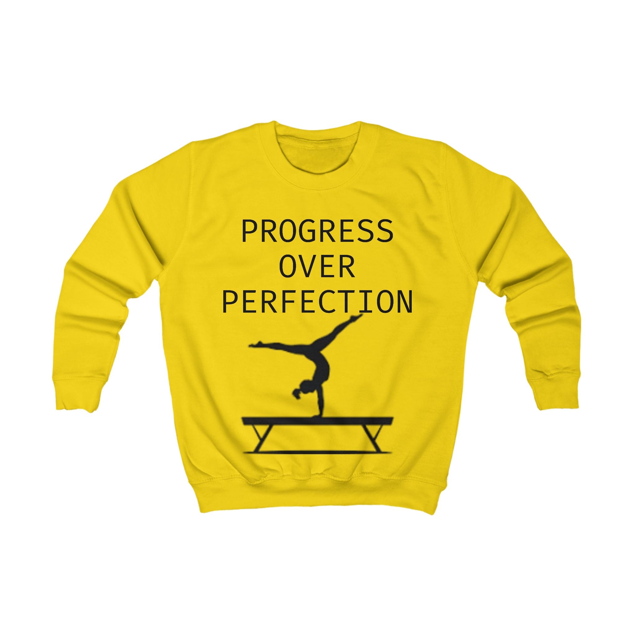 Kids Sweatshirt – 'Progress Over Perfection' Gymnastics Balance Beam Tee for Young Athletes