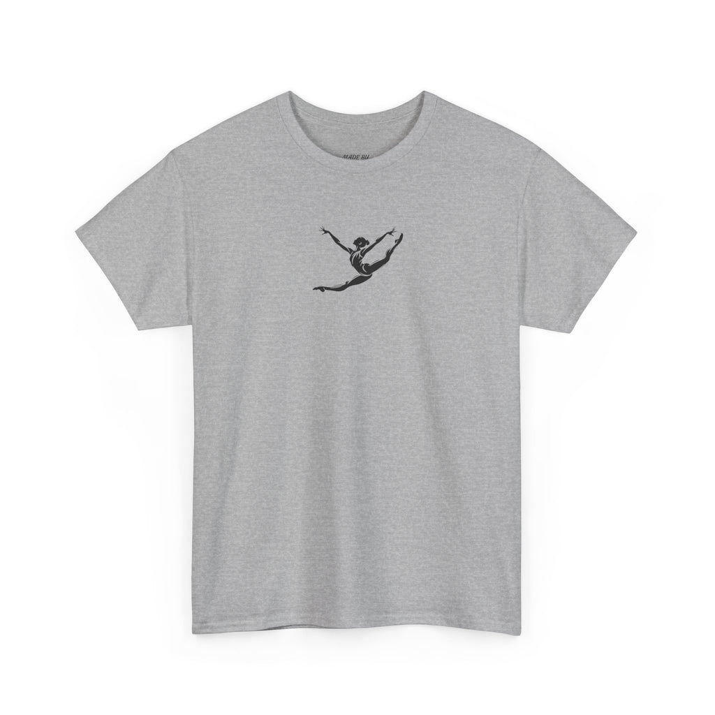 Gymnast Minimalist Tee — Small Graceful Leap Graphic T-Shirt (Adults)