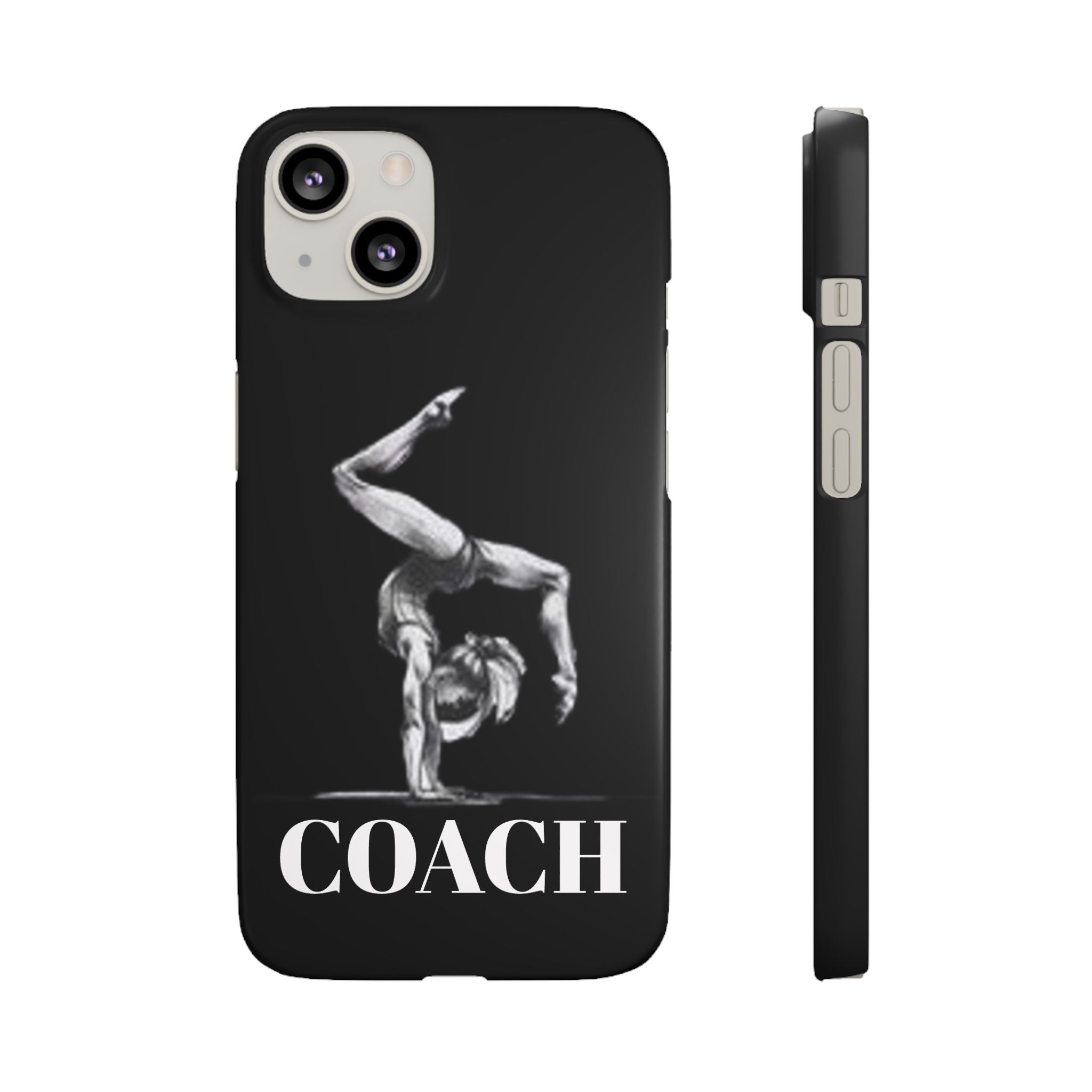 Coach Gymnastics Phone Case — Black Snap Phone Cover with Gymnast Silhouette
