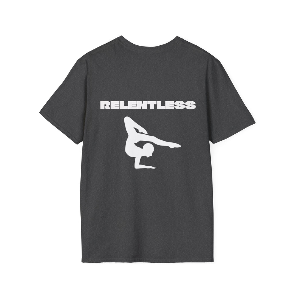 Relentless Gymnastics T-Shirt — Back Silhouette Athletic Tee (Adults)