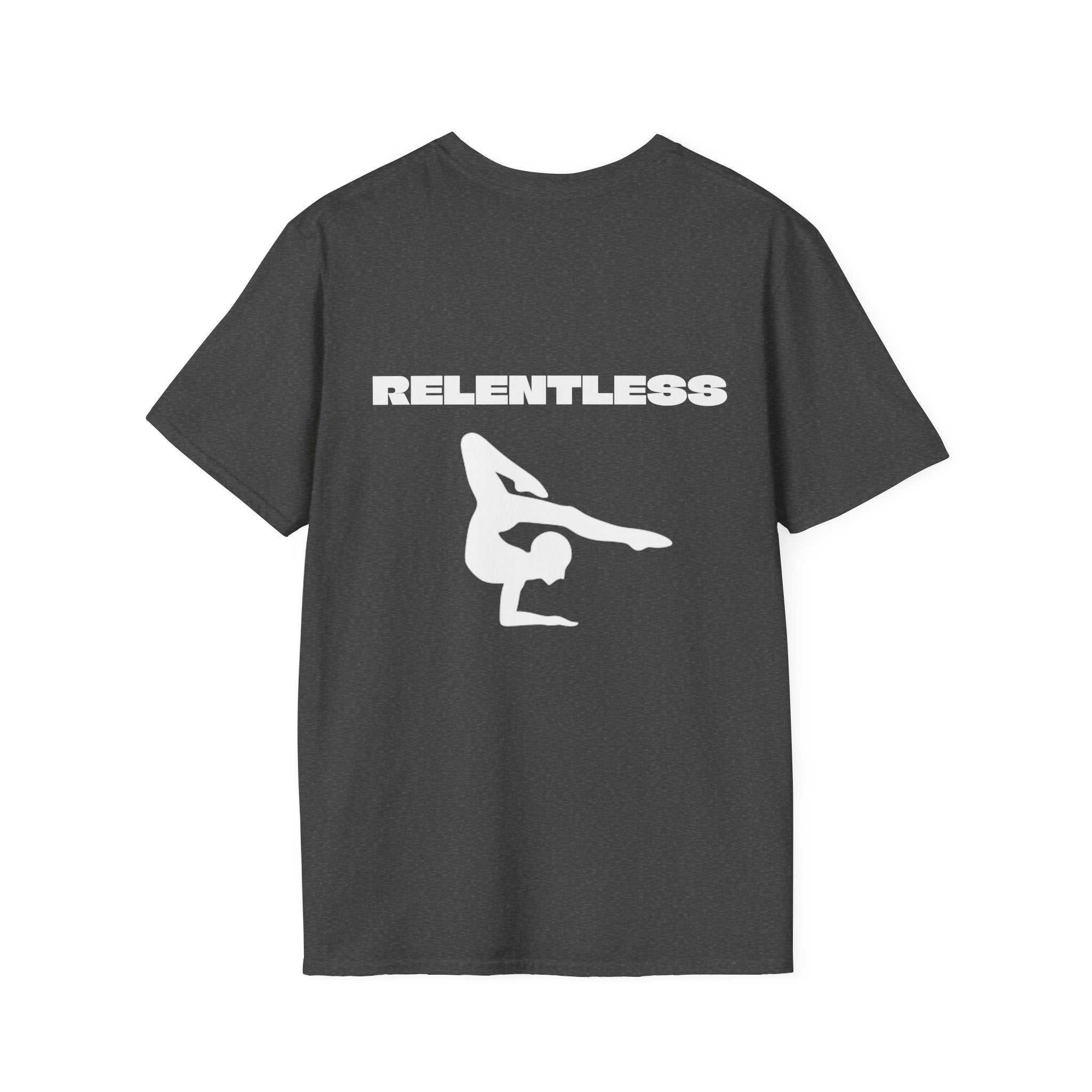 Relentless Gymnastics T-Shirt — Back Silhouette Athletic Tee (Adults)