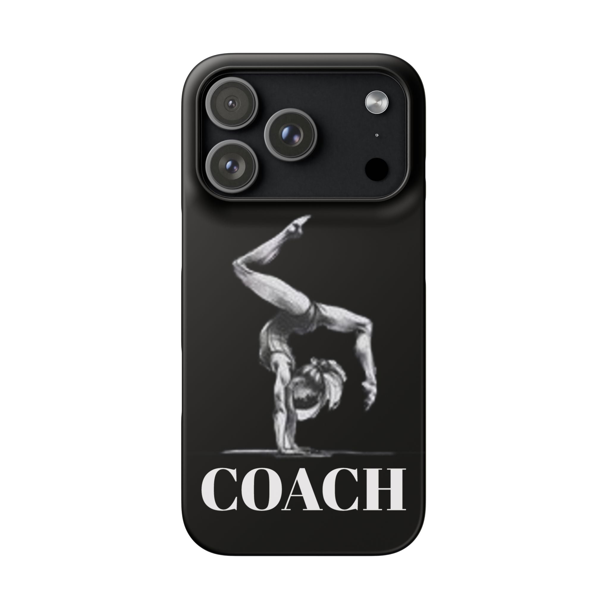 Coach Gymnastics Phone Case — Black Snap Phone Cover with Gymnast Silhouette