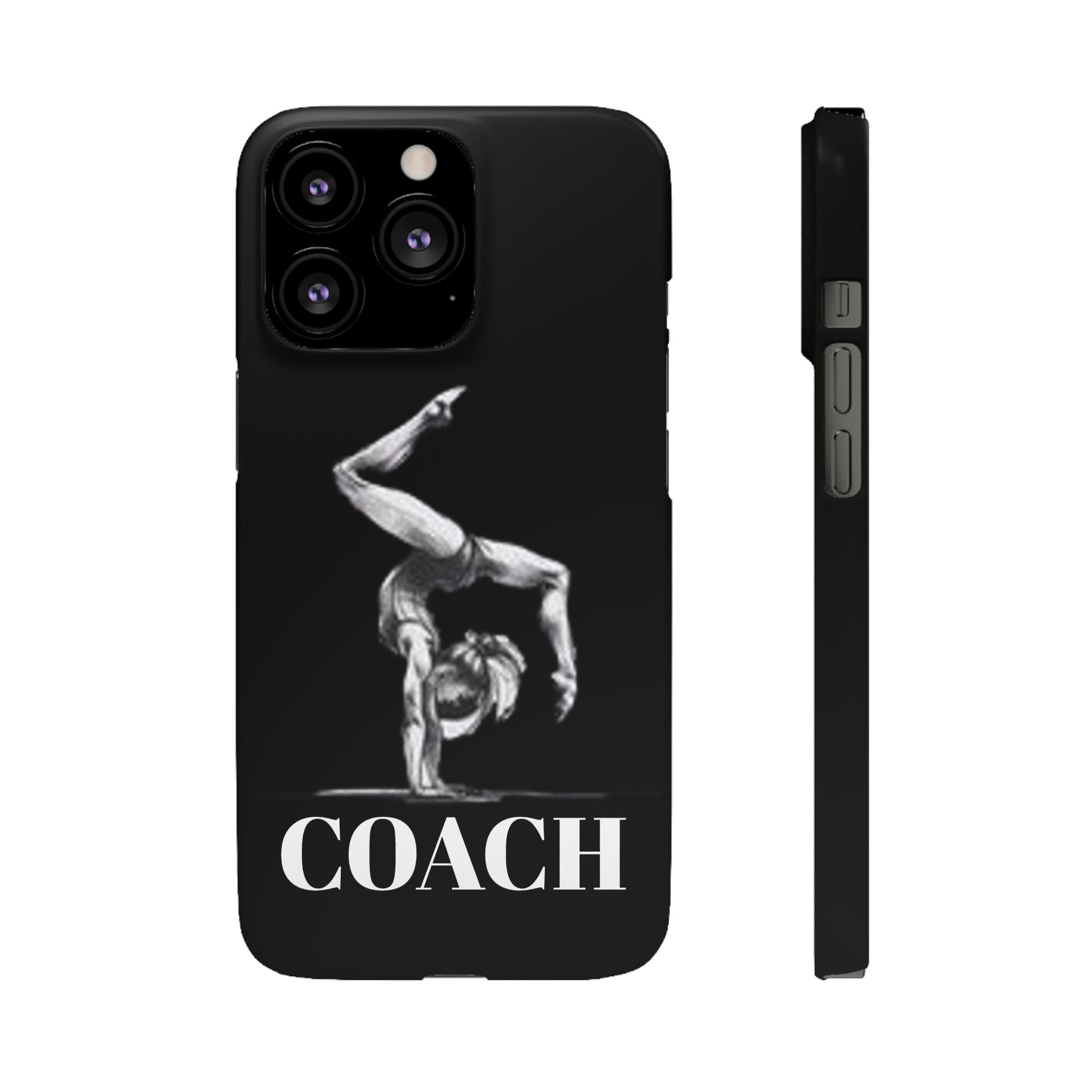 Coach Gymnastics Phone Case — Black Snap Phone Cover with Gymnast Silhouette