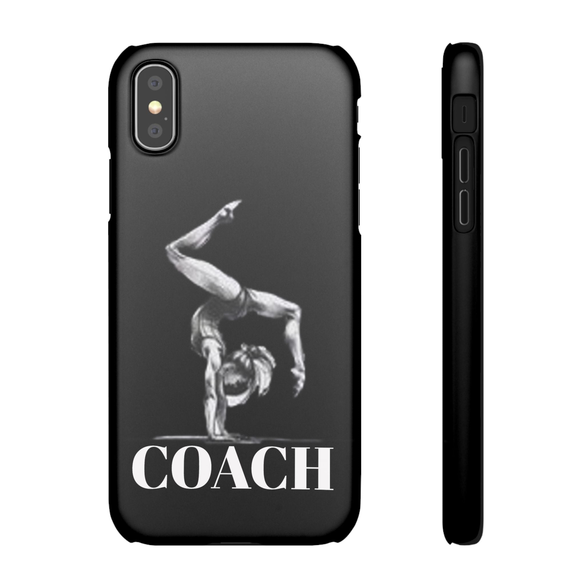 Coach Gymnastics Phone Case — Black Snap Phone Cover with Gymnast Silhouette