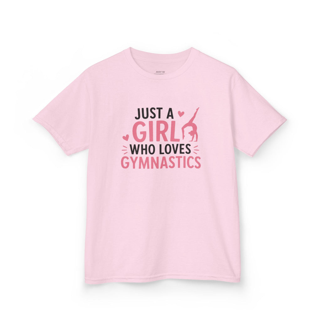 Kids Gymnastics T-Shirt - "Just a Girl Who Loves Gymnastics" Pink Design