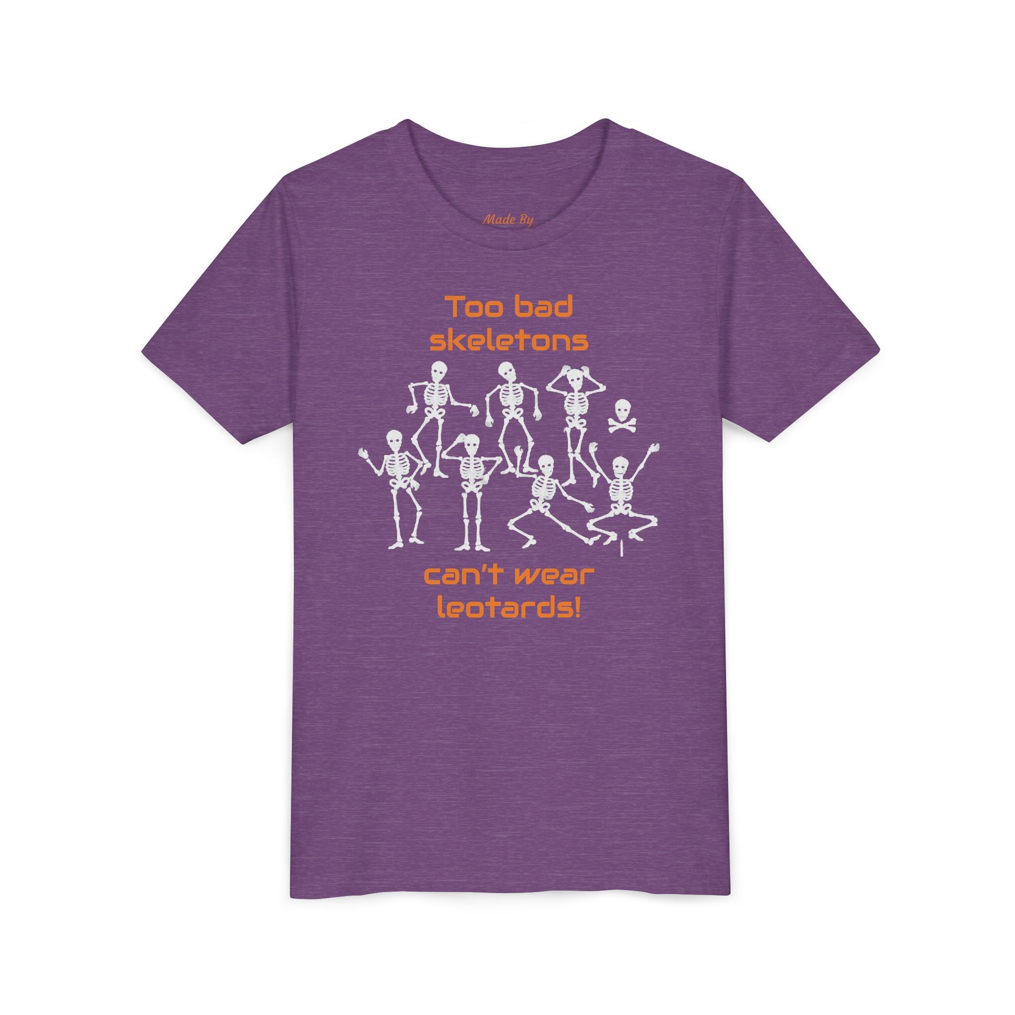 Kids Halloween Gymnastics Tee – ‘Too Bad Skeletons Can’t Wear Leotards!’ (Kids)