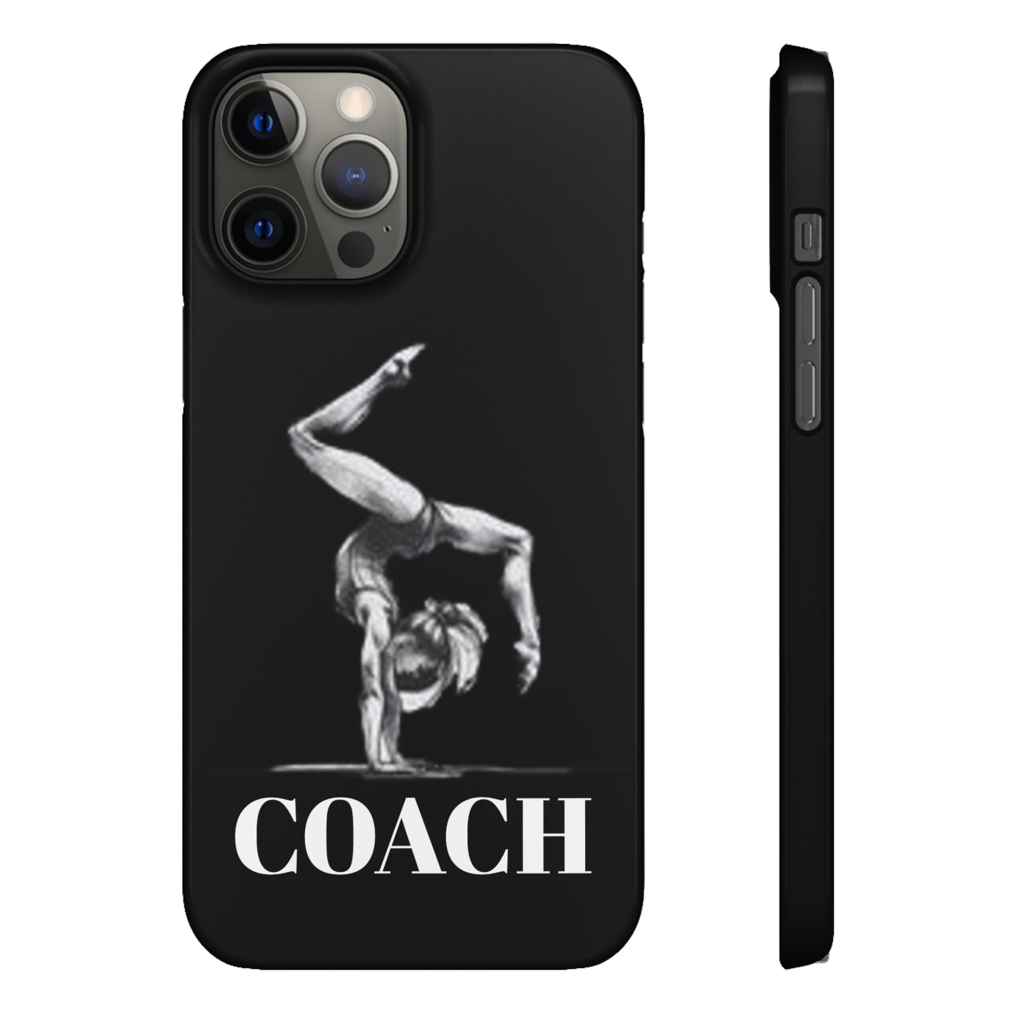 Coach Gymnastics Phone Case — Black Snap Phone Cover with Gymnast Silhouette
