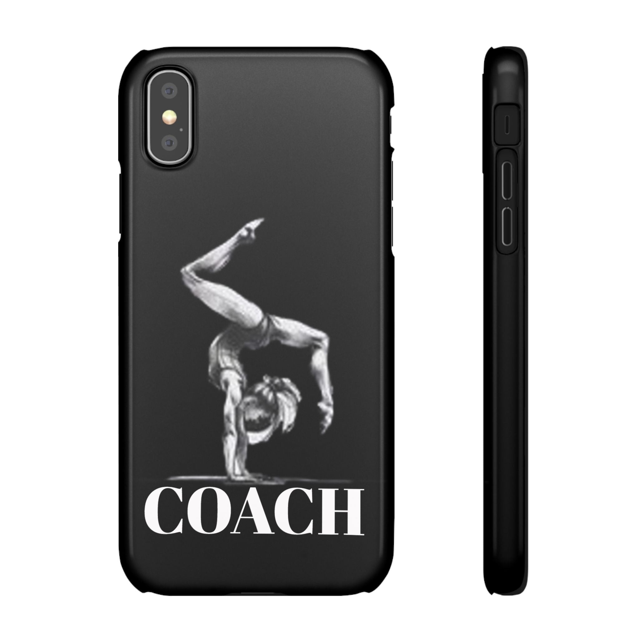 Coach Gymnastics Phone Case — Black Snap Phone Cover with Gymnast Silhouette