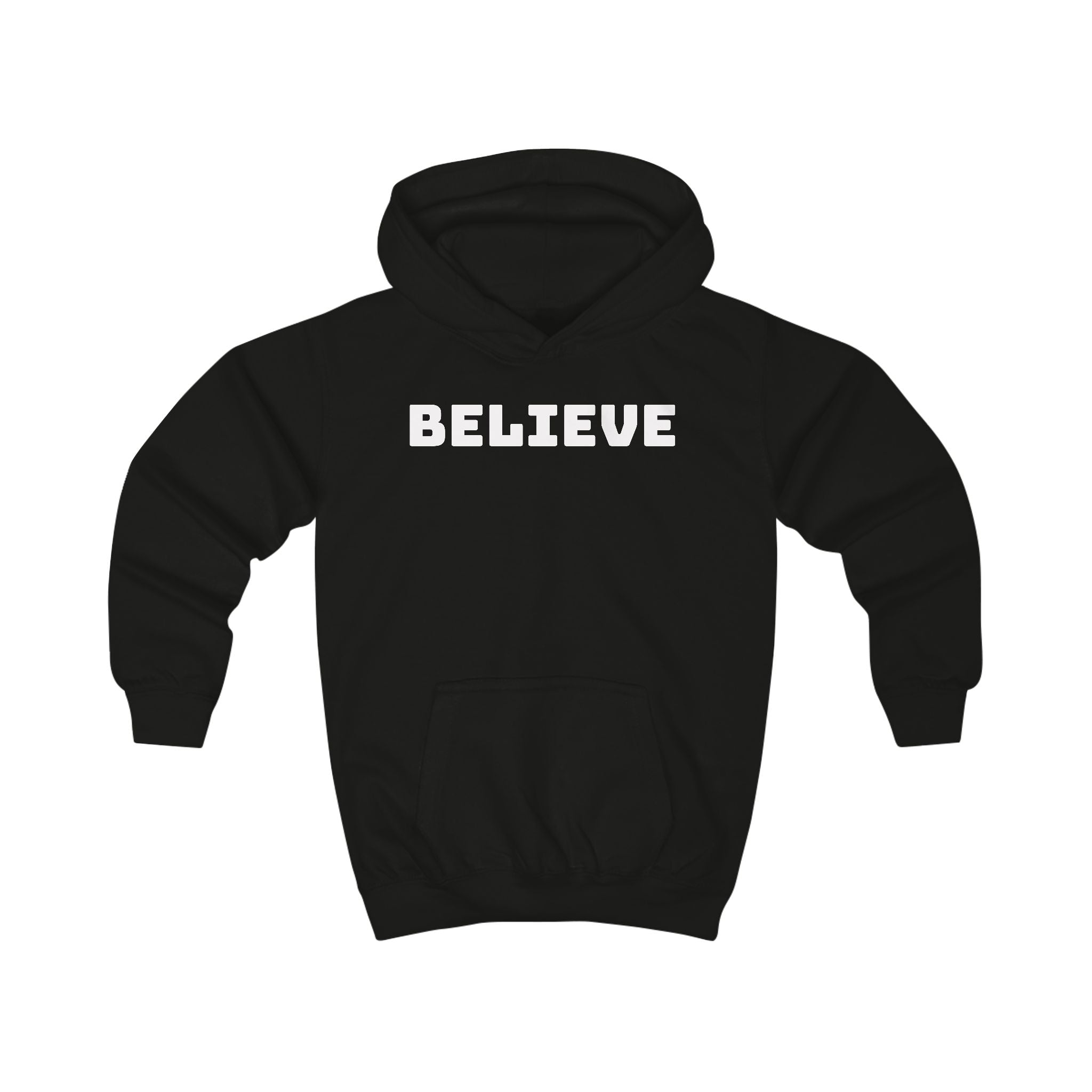 Kids Hoodie — 'BELIEVE' Yellow Kids Hoodie with Silhouette Back Graphic