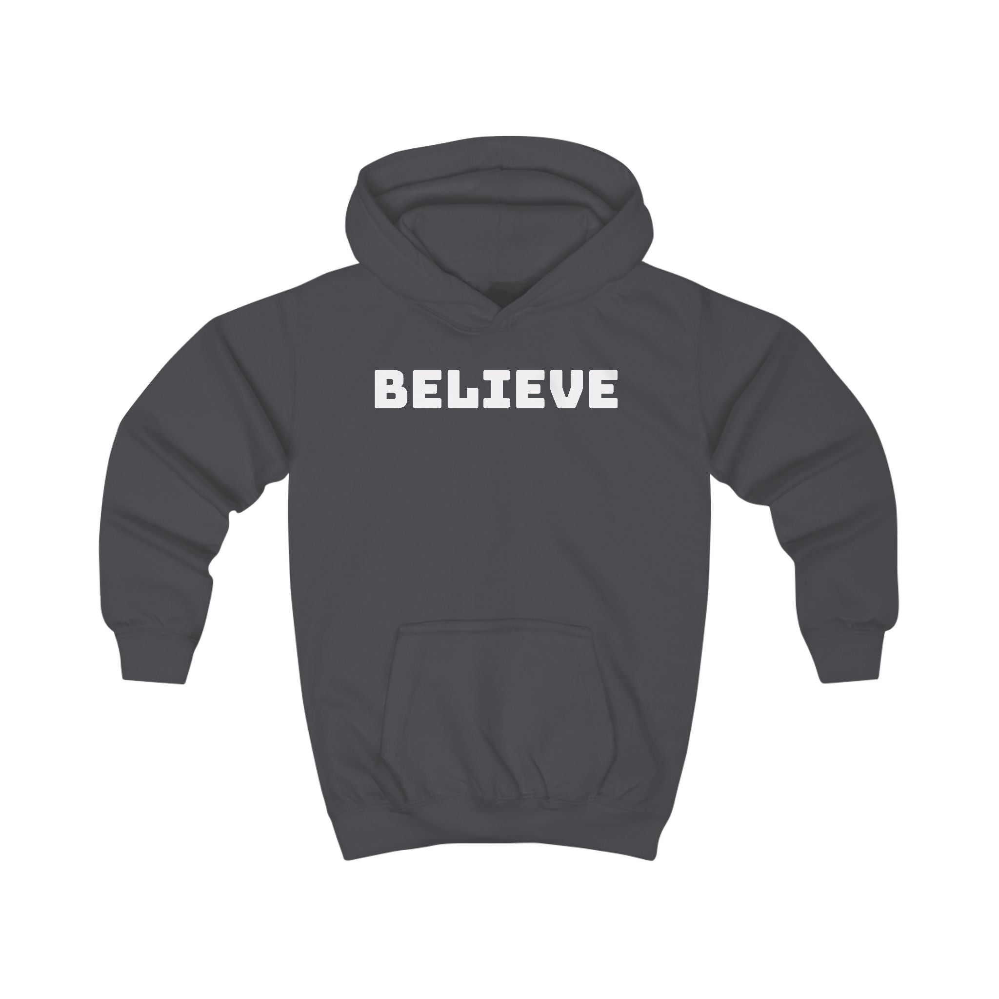 Kids Hoodie — 'BELIEVE' Yellow Kids Hoodie with Silhouette Back Graphic