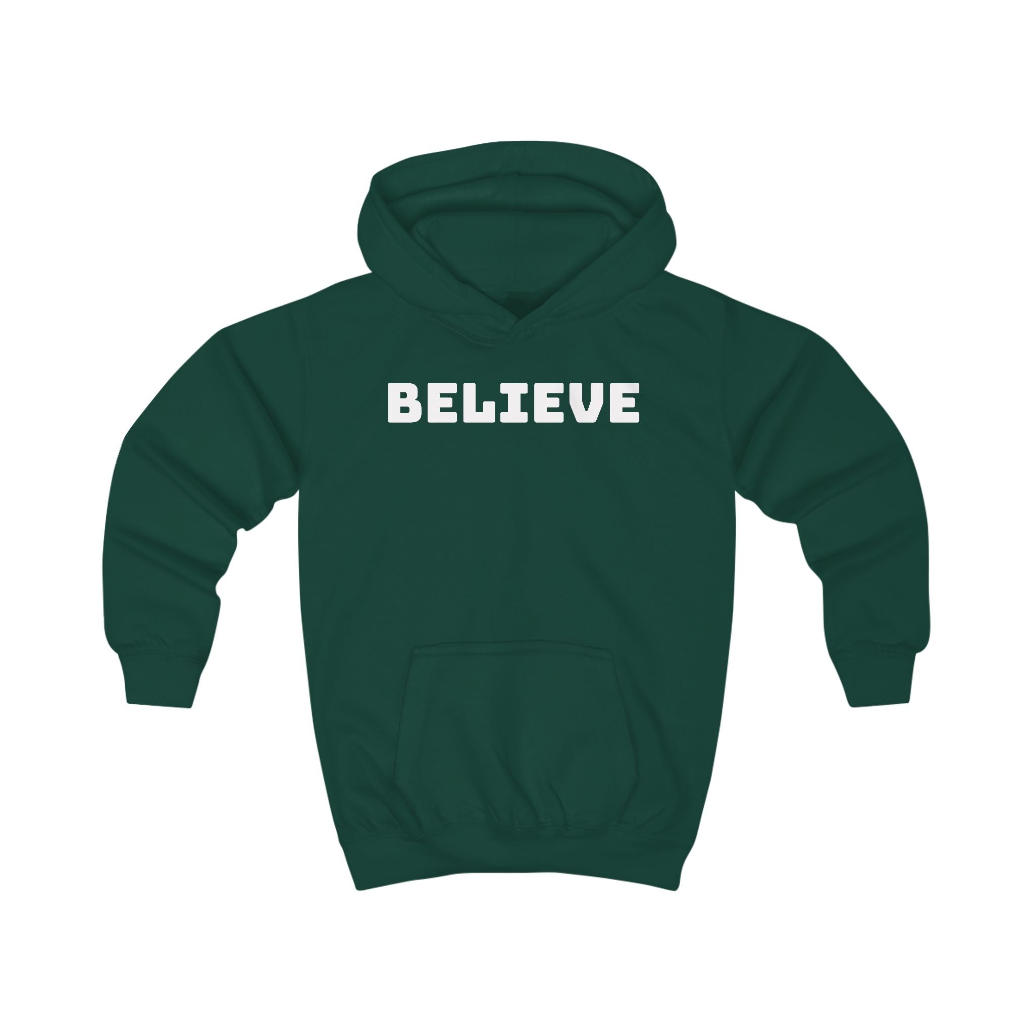 Kids Hoodie — 'BELIEVE' Yellow Kids Hoodie with Silhouette Back Graphic