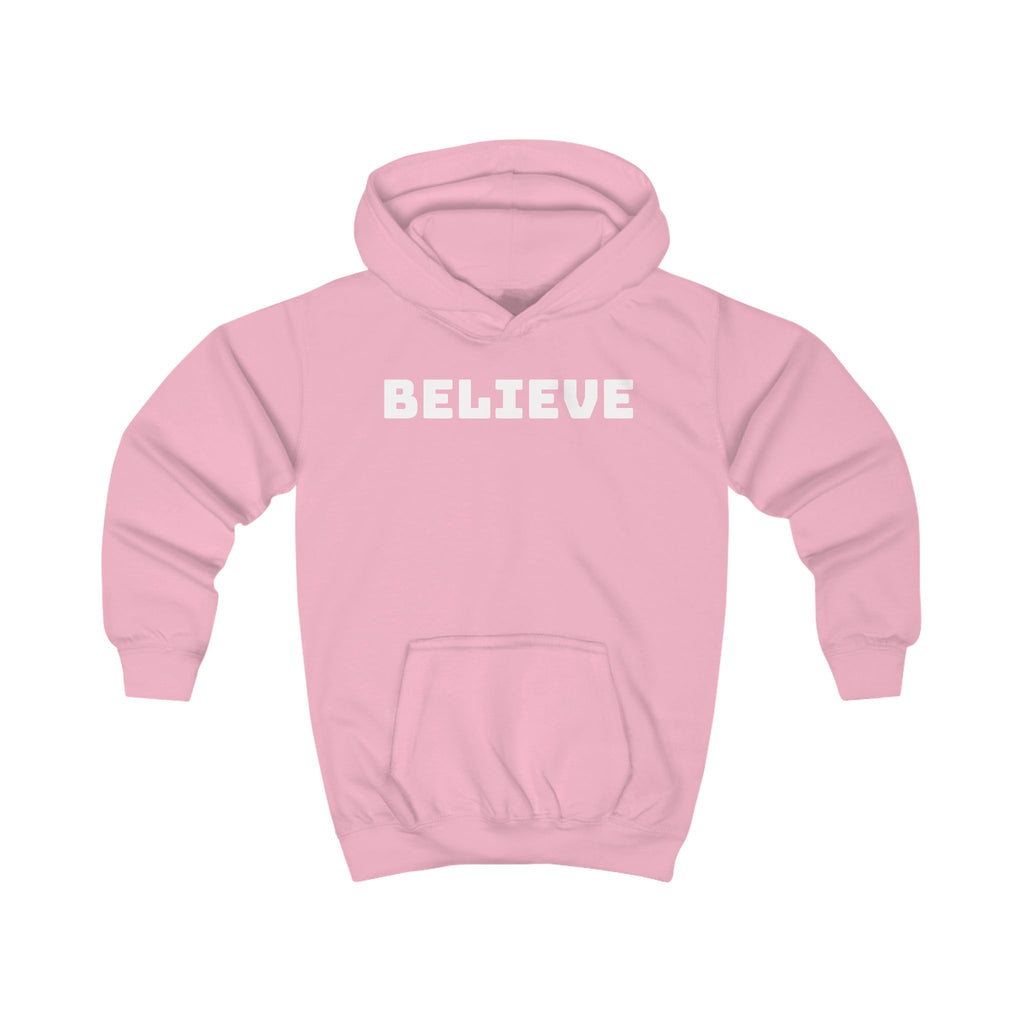 Kids Hoodie — 'BELIEVE' Yellow Kids Hoodie with Silhouette Back Graphic