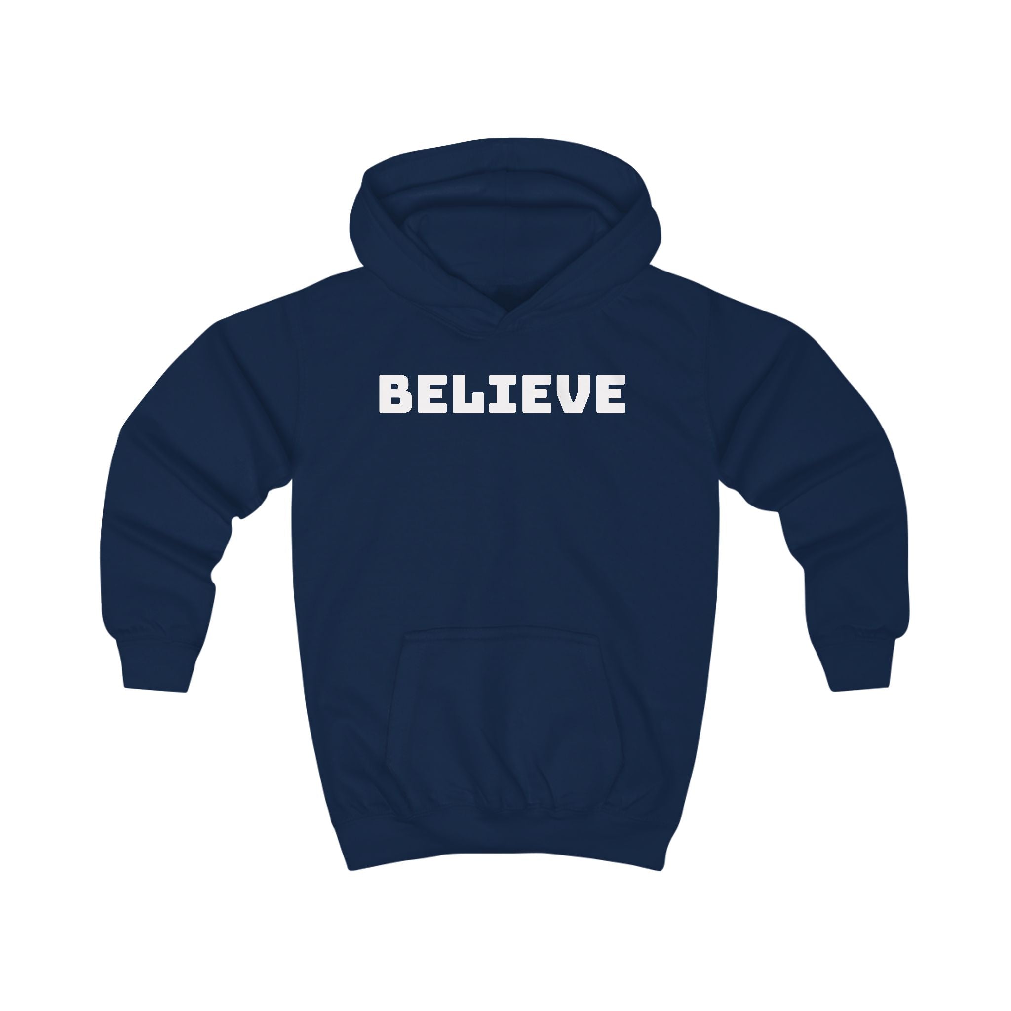 Kids Hoodie — 'BELIEVE' Yellow Kids Hoodie with Silhouette Back Graphic