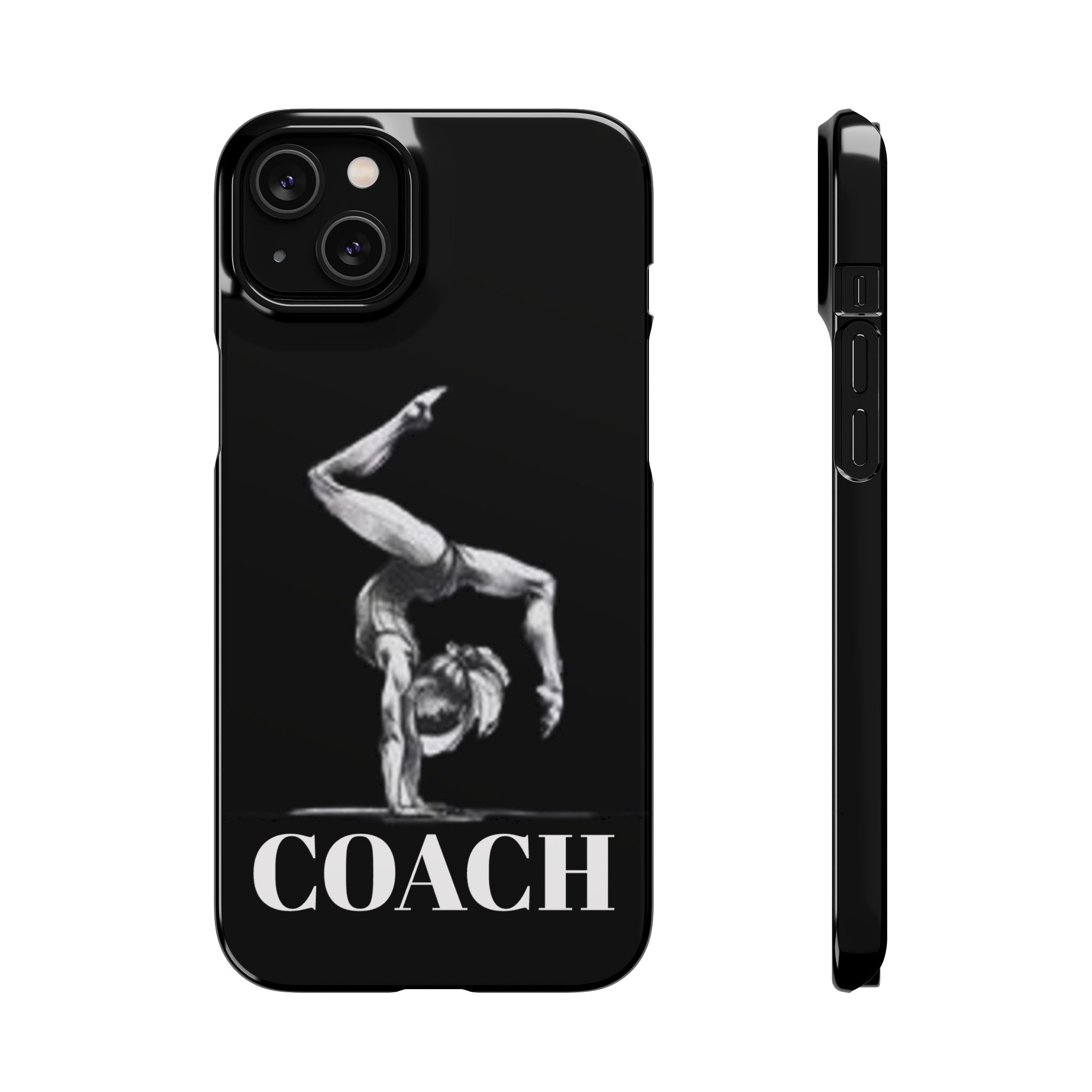 Coach Gymnastics Phone Case — Black Snap Phone Cover with Gymnast Silhouette