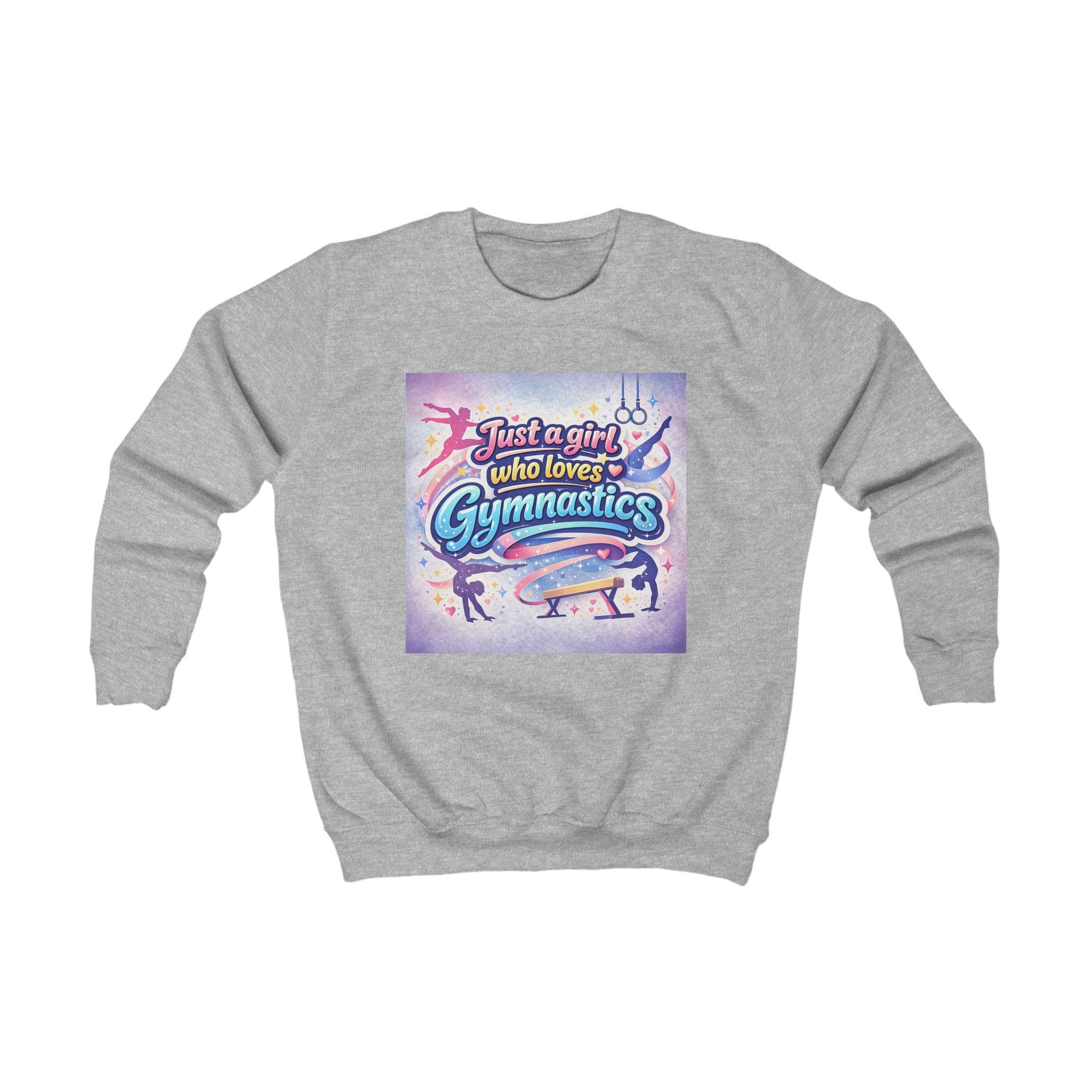 Kids Sweatshirt - "Just a Girl Who Loves Gymnastics" Colorful Gymnastics Crewneck