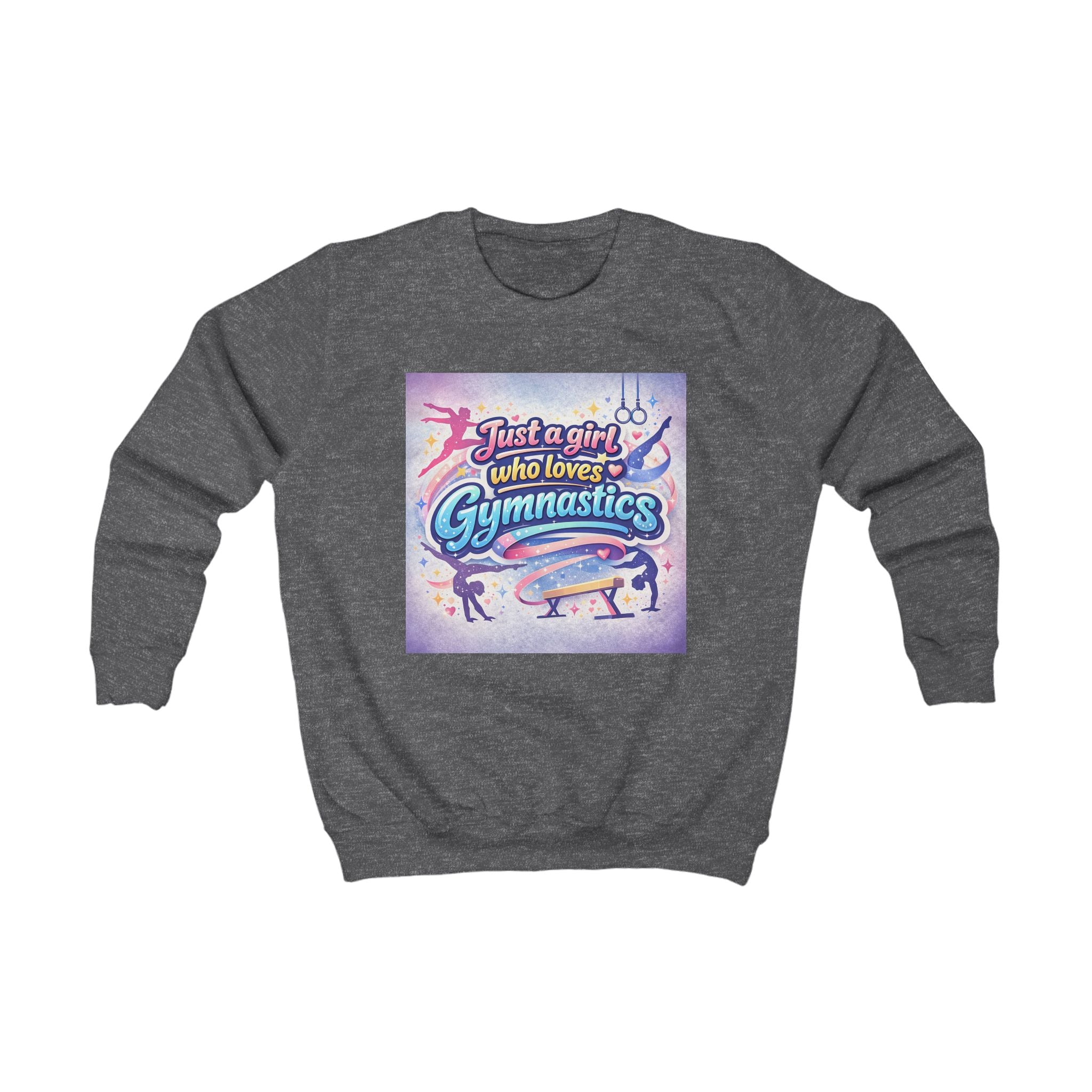 Kids Sweatshirt - "Just a Girl Who Loves Gymnastics" Colorful Gymnastics Crewneck