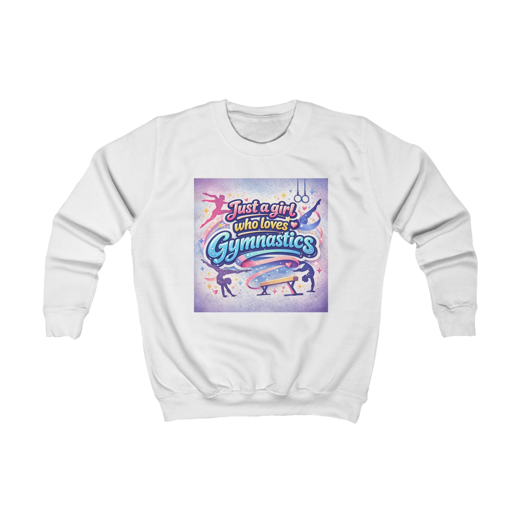 Kids Sweatshirt - "Just a Girl Who Loves Gymnastics" Colorful Gymnastics Crewneck