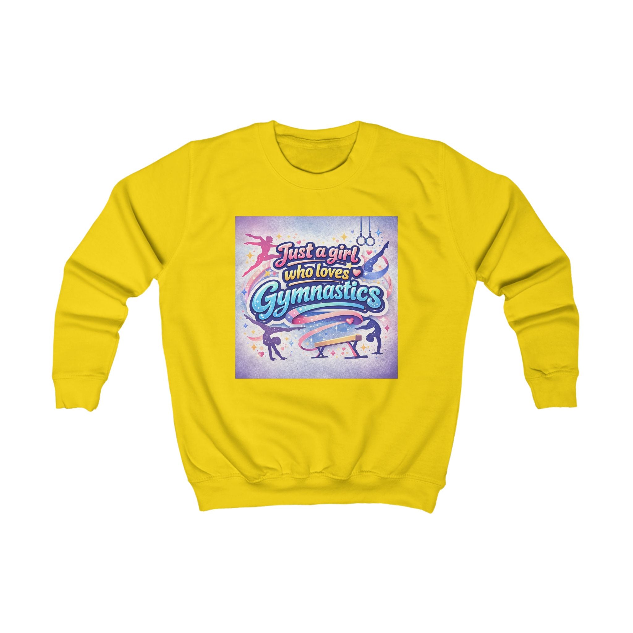Kids Sweatshirt - "Just a Girl Who Loves Gymnastics" Colorful Gymnastics Crewneck