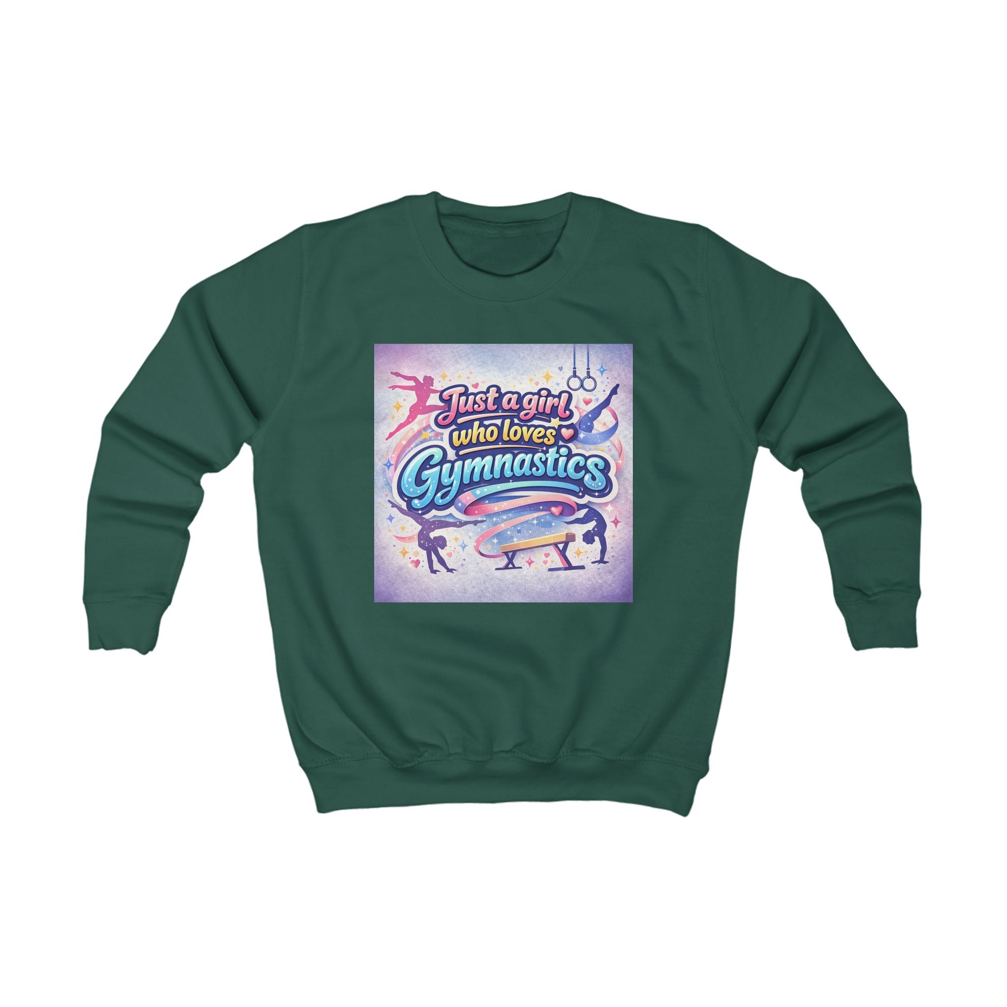 Kids Sweatshirt - "Just a Girl Who Loves Gymnastics" Colorful Gymnastics Crewneck