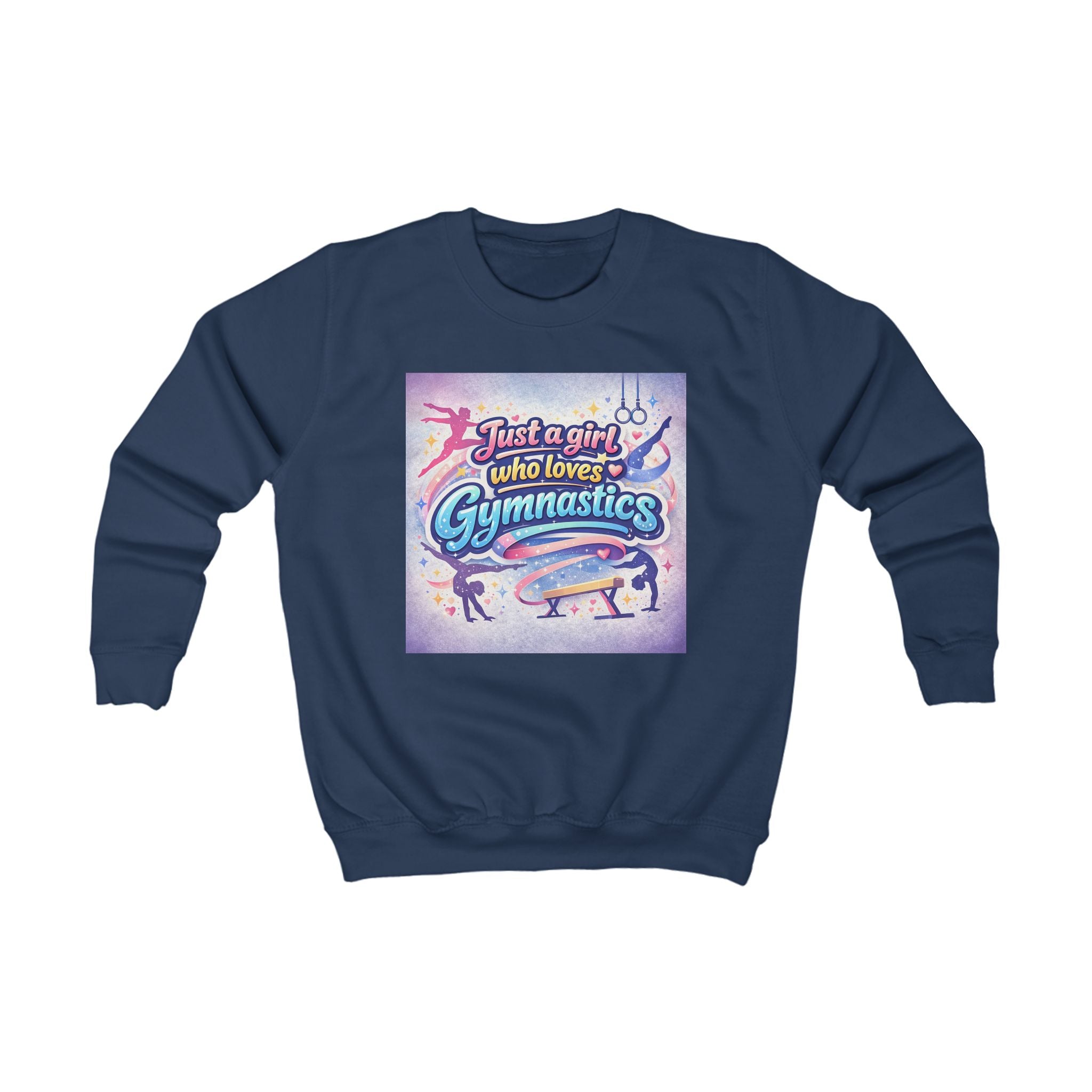 Kids Sweatshirt - "Just a Girl Who Loves Gymnastics" Colorful Gymnastics Crewneck