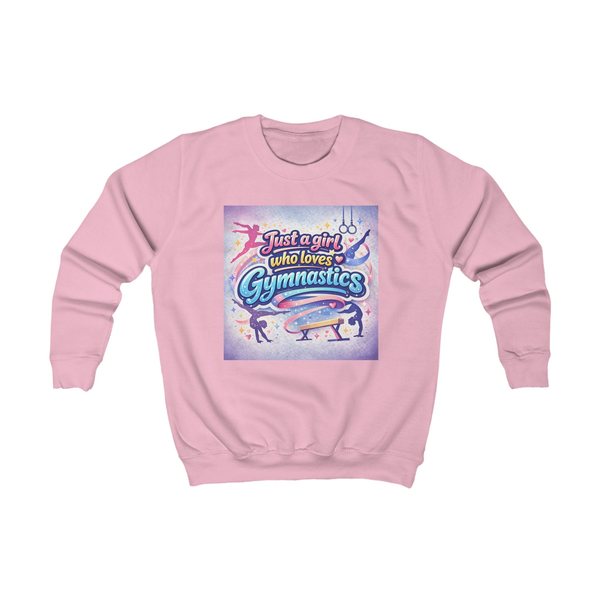 Kids Sweatshirt - "Just a Girl Who Loves Gymnastics" Colorful Gymnastics Crewneck